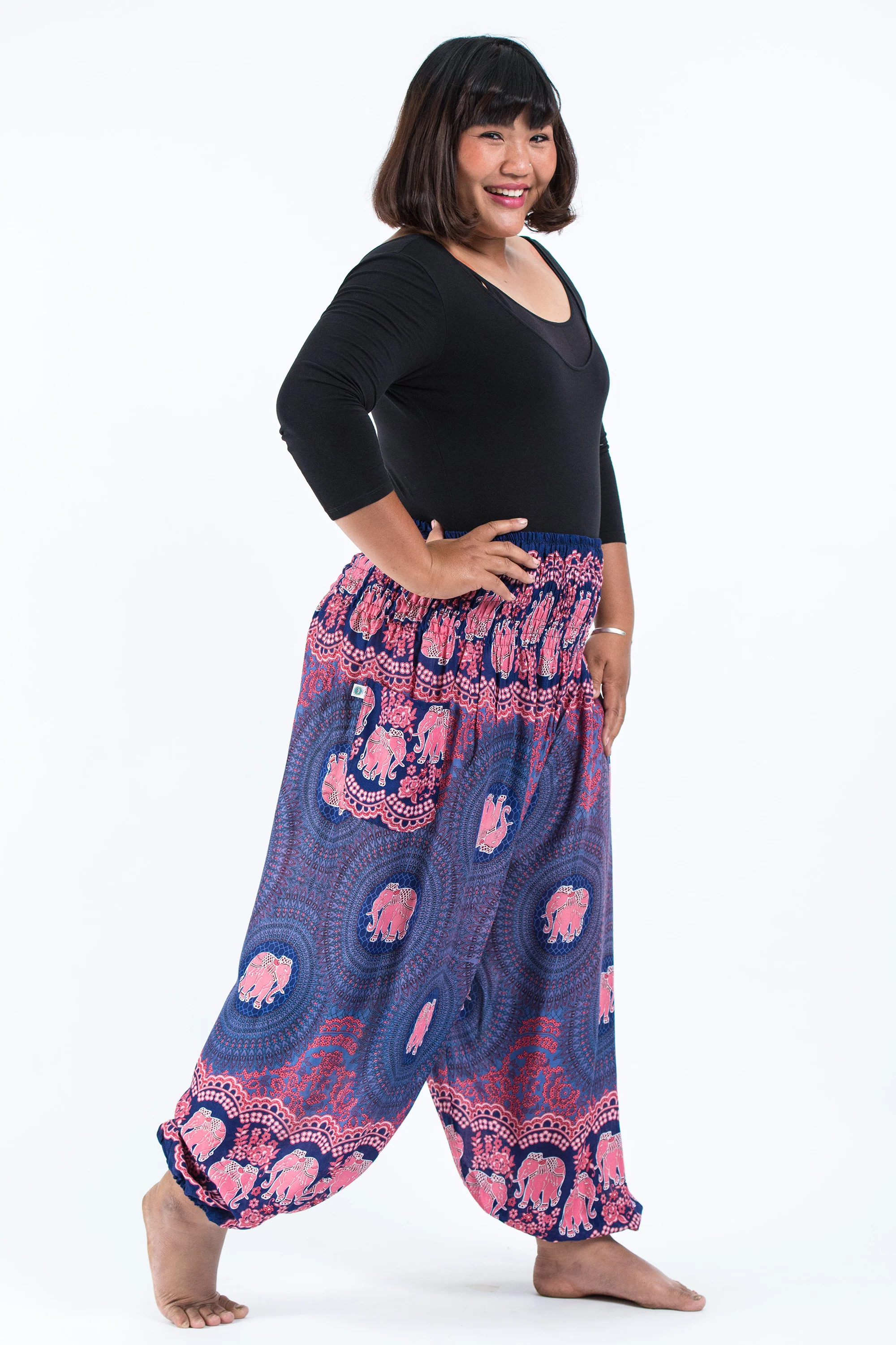 2465-Plus-Size-Mandala-Elephant-Women-s-Elephant-Pants-in-Blue-3.webp Plus Size Mandala Elephant Women's Elephant Pants in Blue