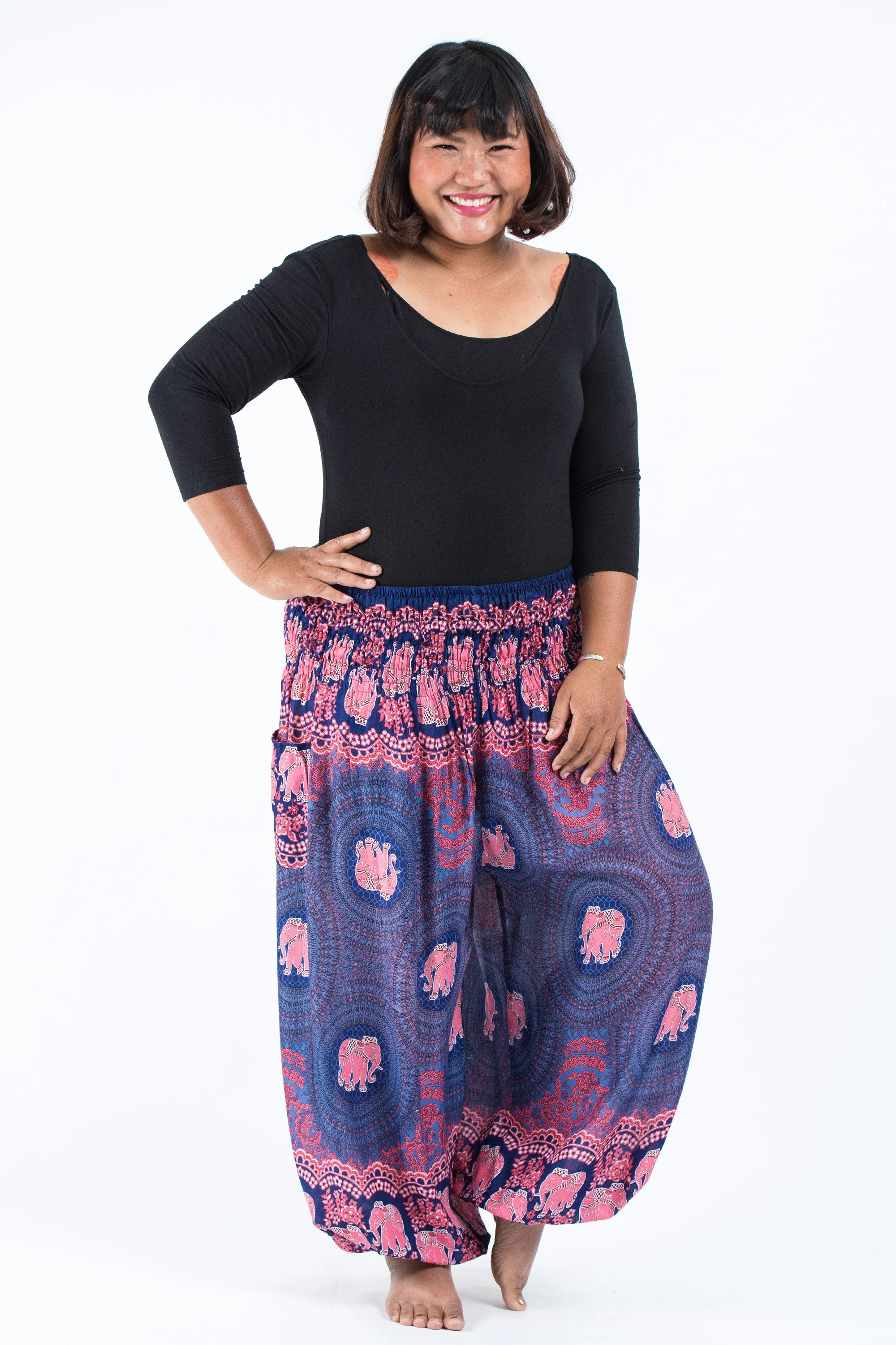 2465-Plus-Size-Mandala-Elephant-Women-s-Elephant-Pants-in-Blue-5.webp Plus Size Mandala Elephant Women's Elephant Pants in Blue