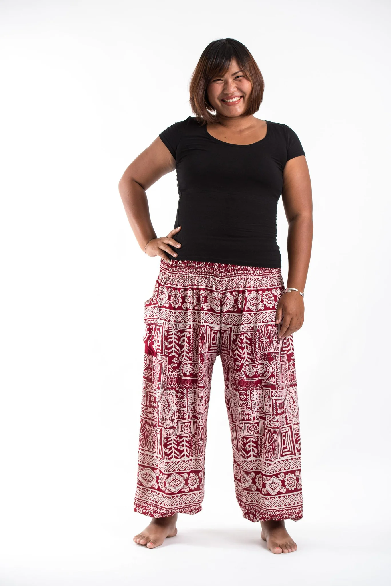 Plus Size Tribal Prints Women's Harem Pants in Red