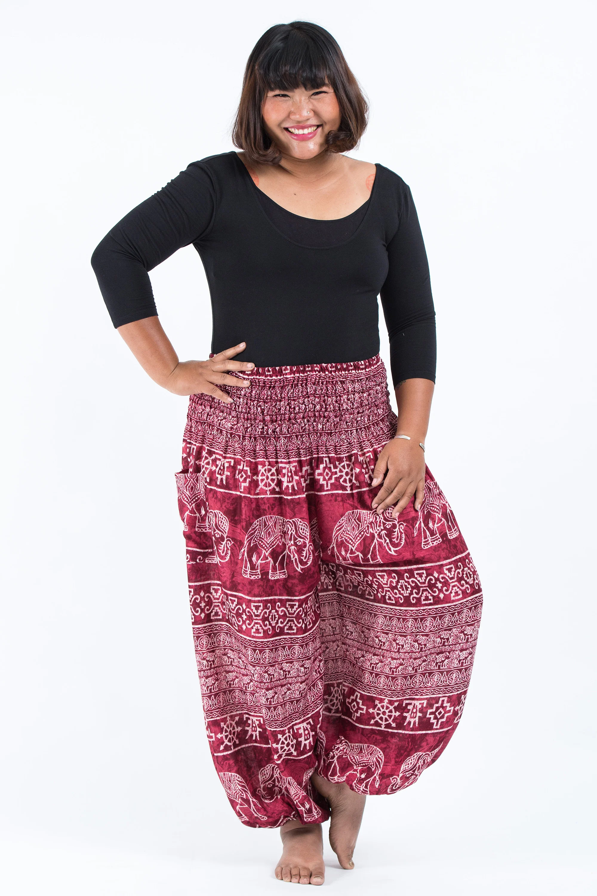 Plus Size Marble Elephant Women's Elephant Pants in Red