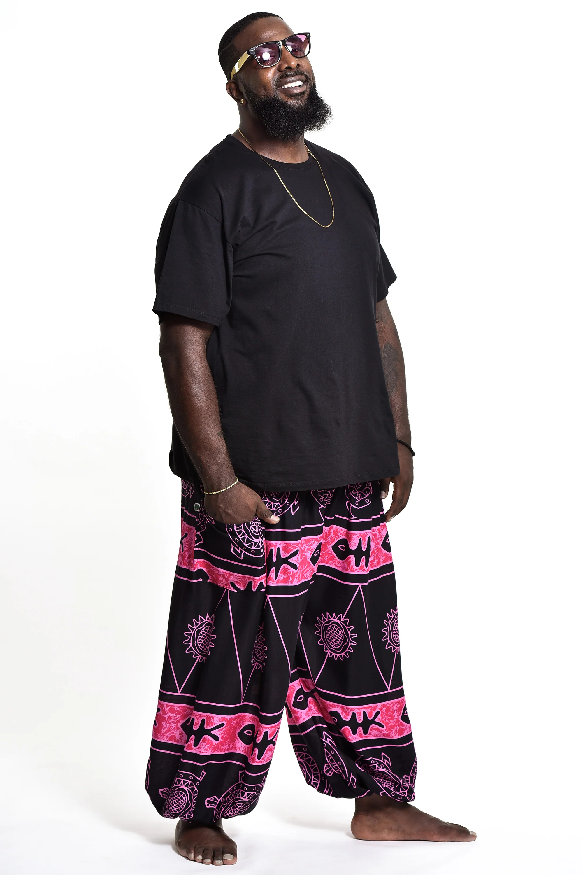Plus Size Turtle Print Men's Harem Pants in Pink