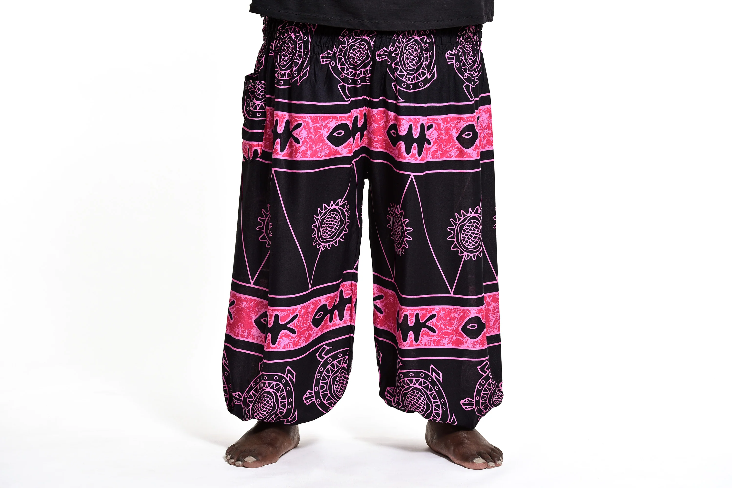 Plus Size Turtle Print Men's Harem Pants in Pink