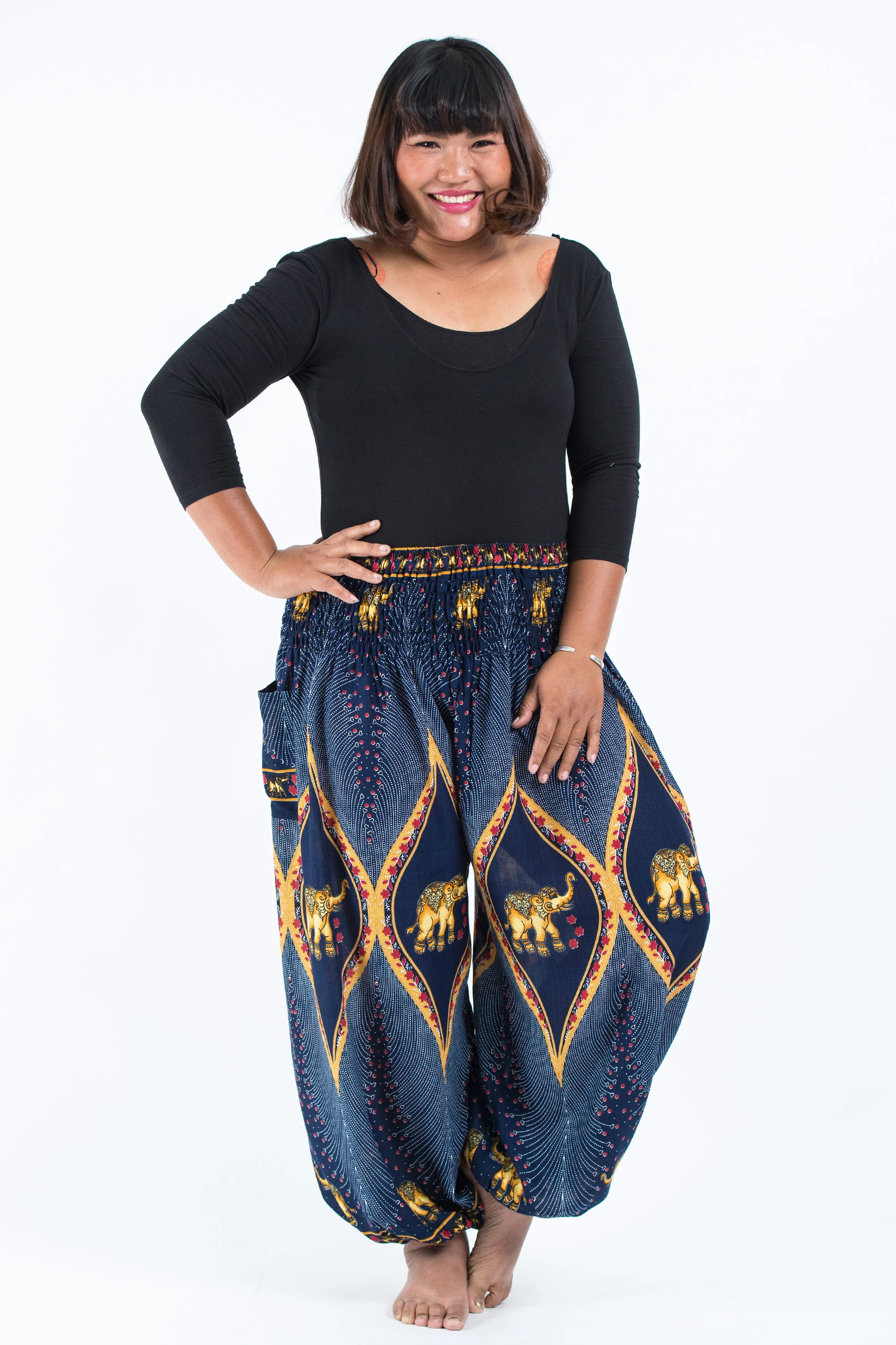Plus Size Peacock Elephant Women's Elephant Pants in Blue