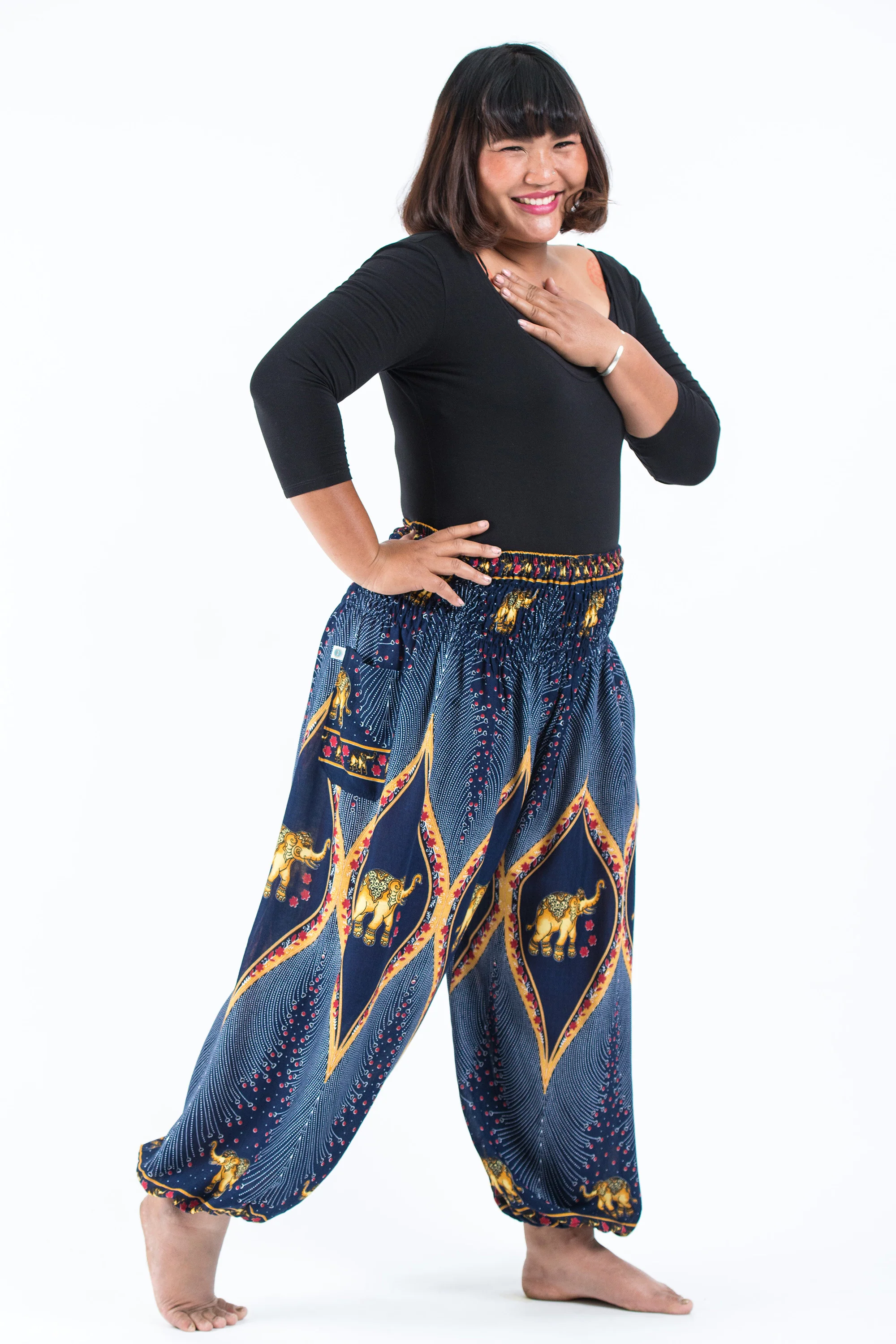 2474-Plus-Size-Peacock-Elephant-Women-s-Elephant-Pants-in-Blue-3.webp Plus Size Peacock Elephant Women's Elephant Pants in Blue