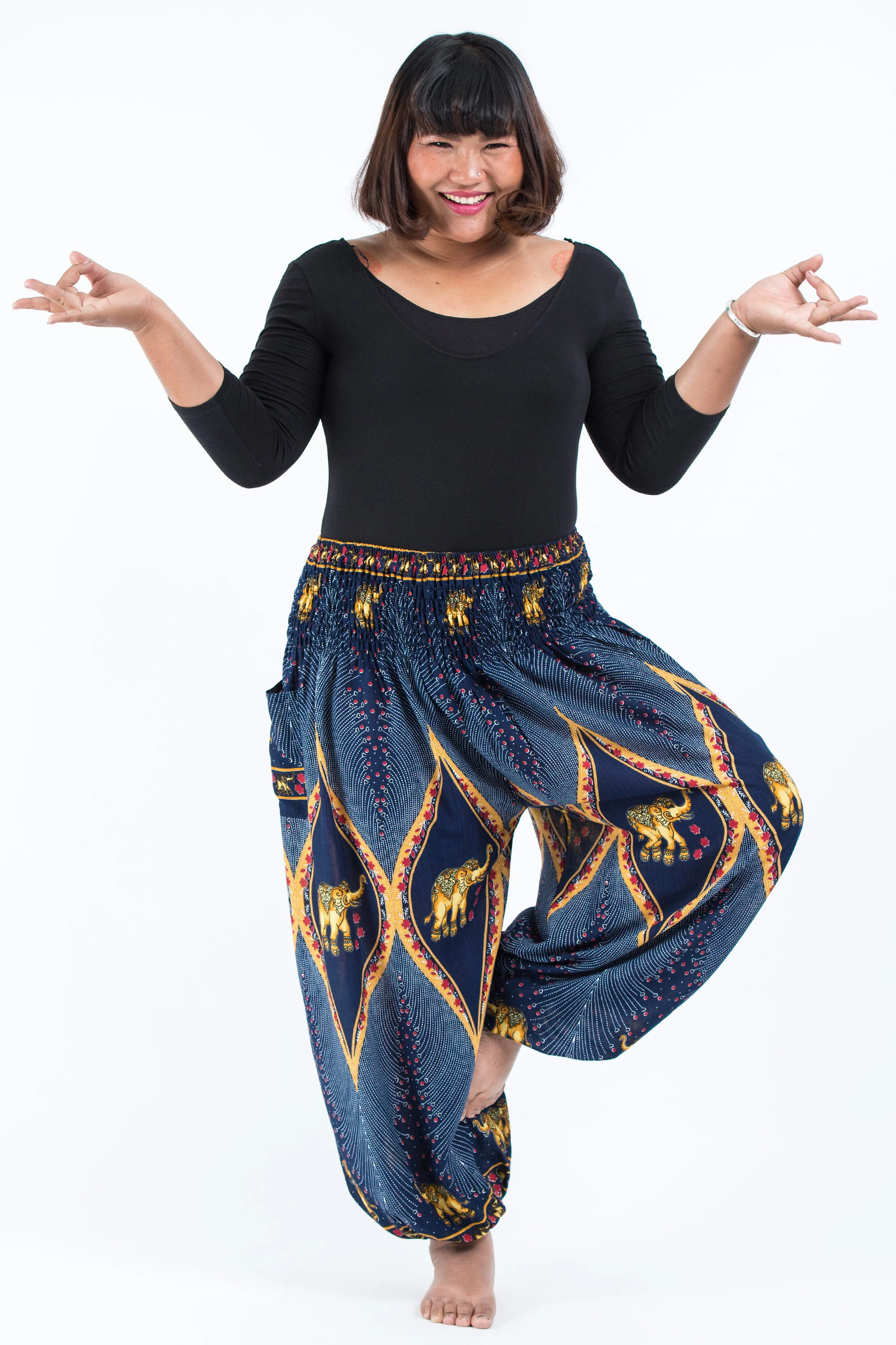 2474-Plus-Size-Peacock-Elephant-Women-s-Elephant-Pants-in-Blue-5.webp Plus Size Peacock Elephant Women's Elephant Pants in Blue