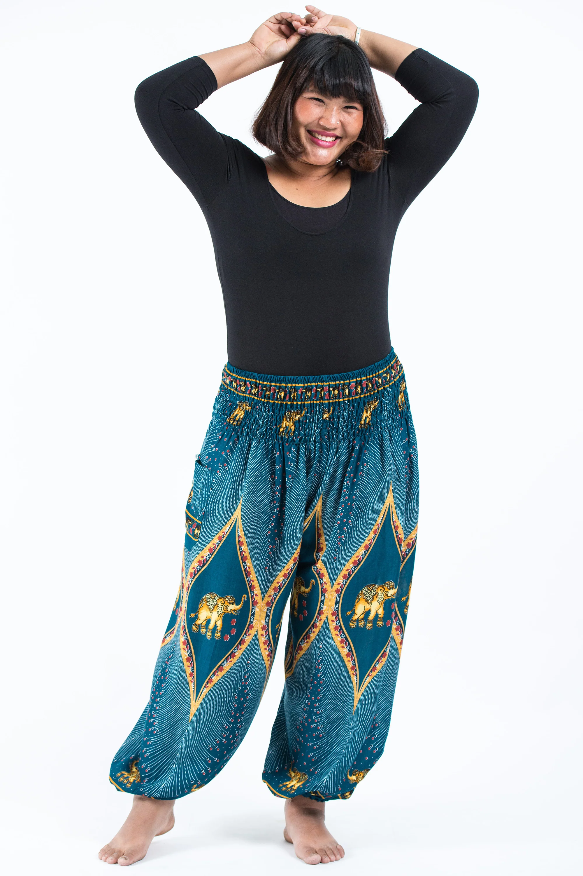 Plus Size Peacock Elephant Women's Elephant Pants in Turquoise