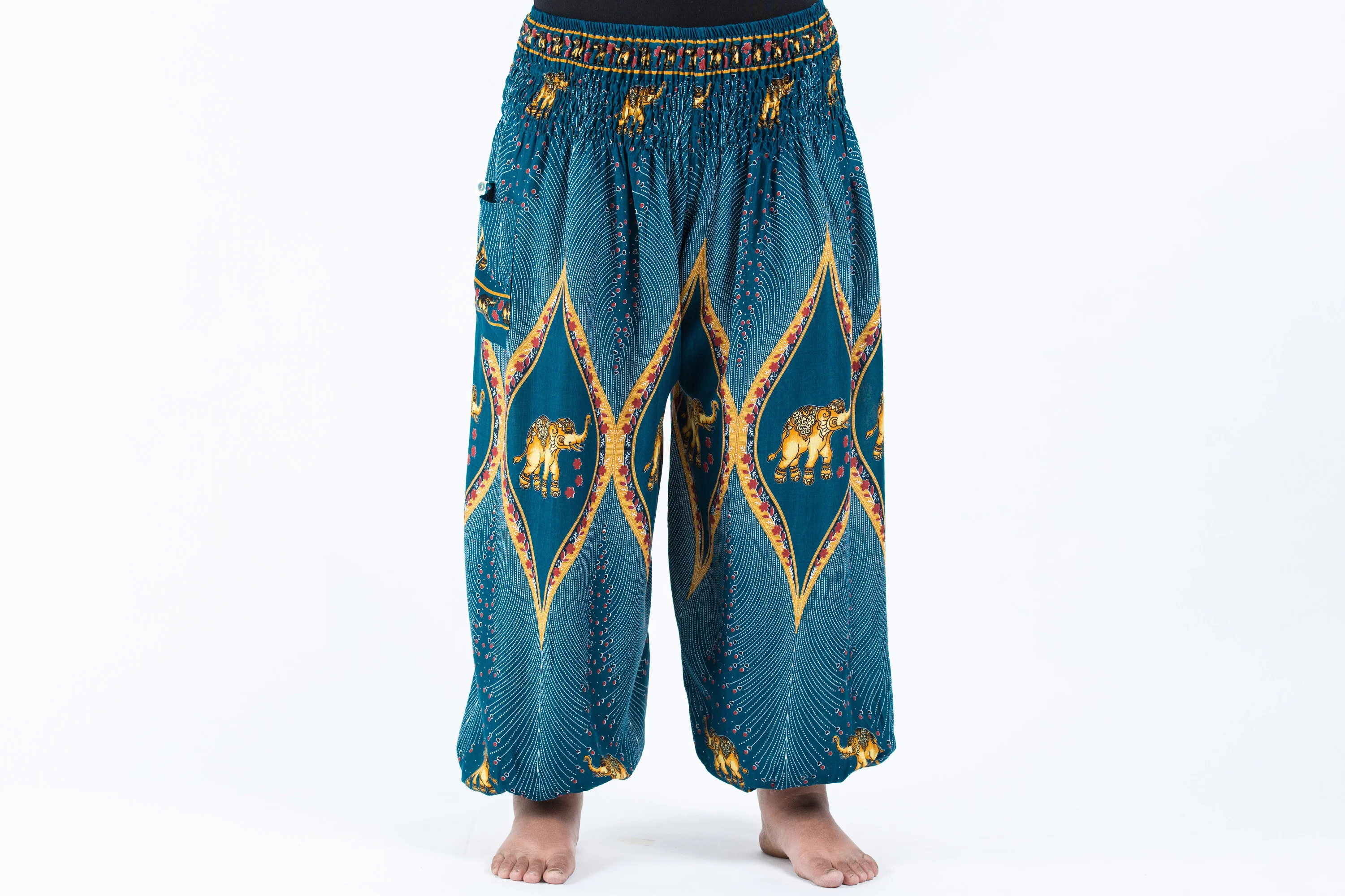2476-Plus-Size-Peacock-Elephant-Women-s-Elephant-Pants-in-Turquoise-2.webp Plus Size Peacock Elephant Women's Elephant Pants in Turquoise