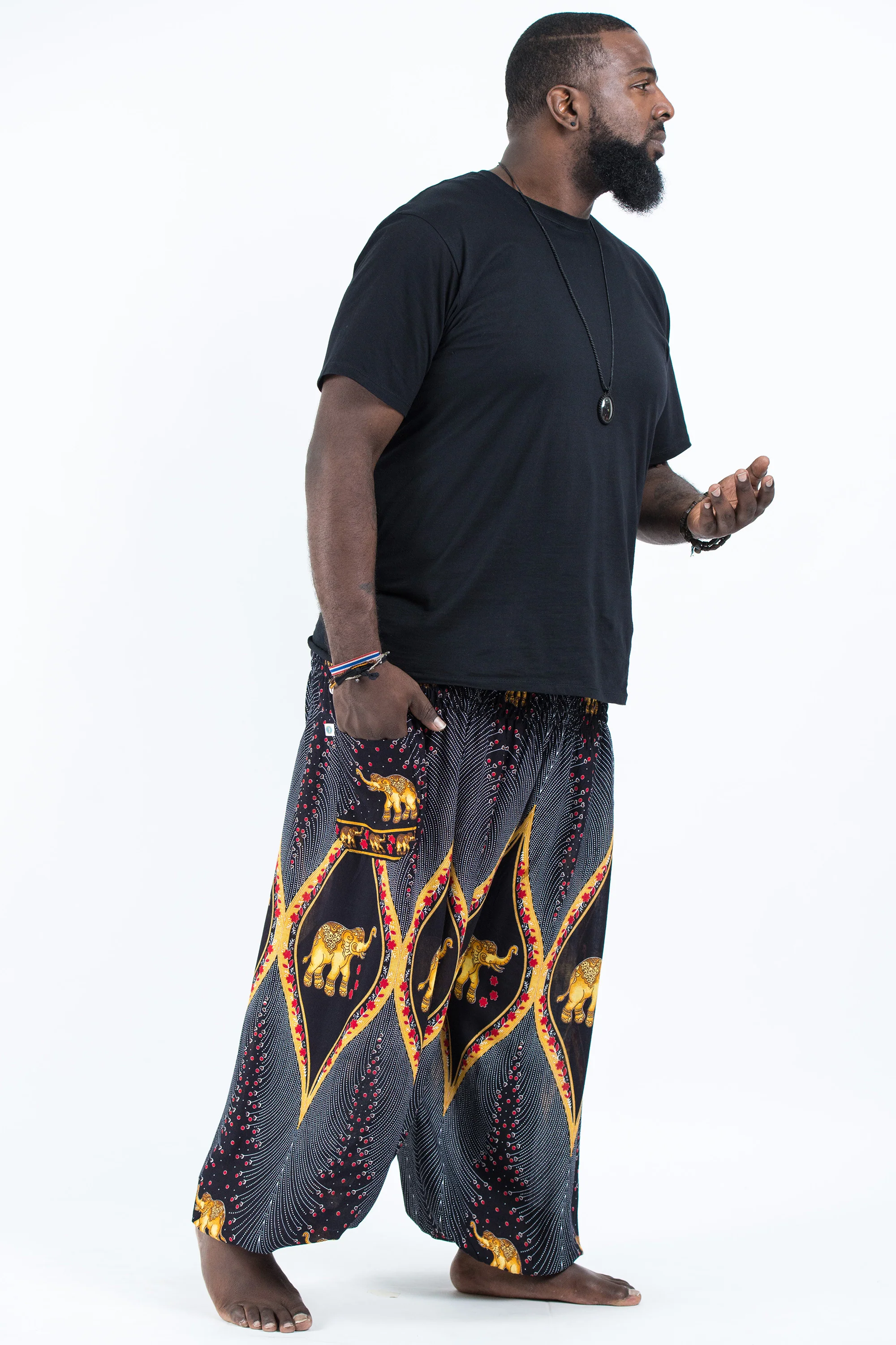 2477-Plus-Size-Peacock-Elephant-Men-s-Elephant-Pants-in-Black-3.webp Plus Size Peacock Elephant Men's Elephant Pants in Black