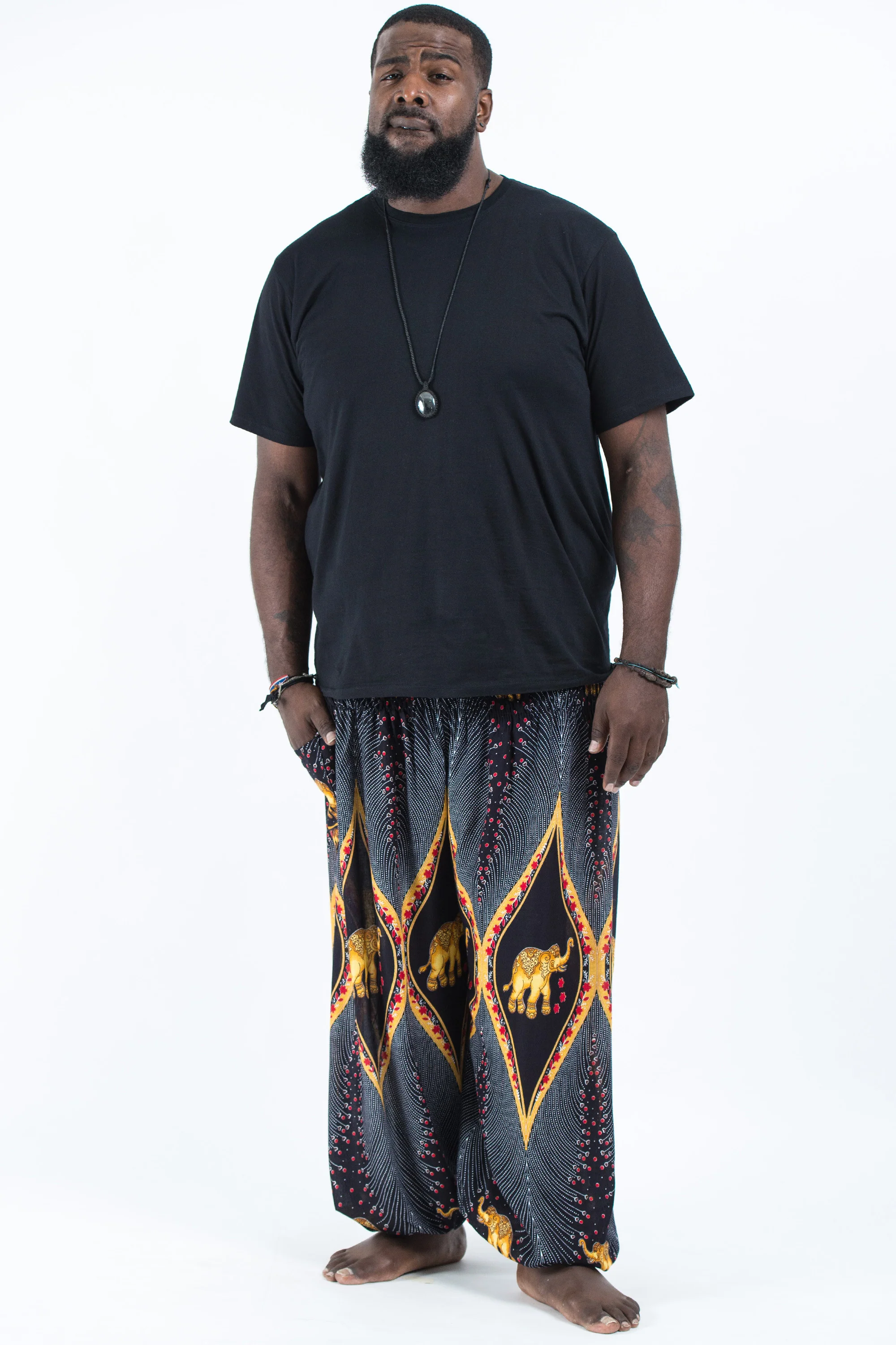 2477-Plus-Size-Peacock-Elephant-Men-s-Elephant-Pants-in-Black-4.webp Plus Size Peacock Elephant Men's Elephant Pants in Black