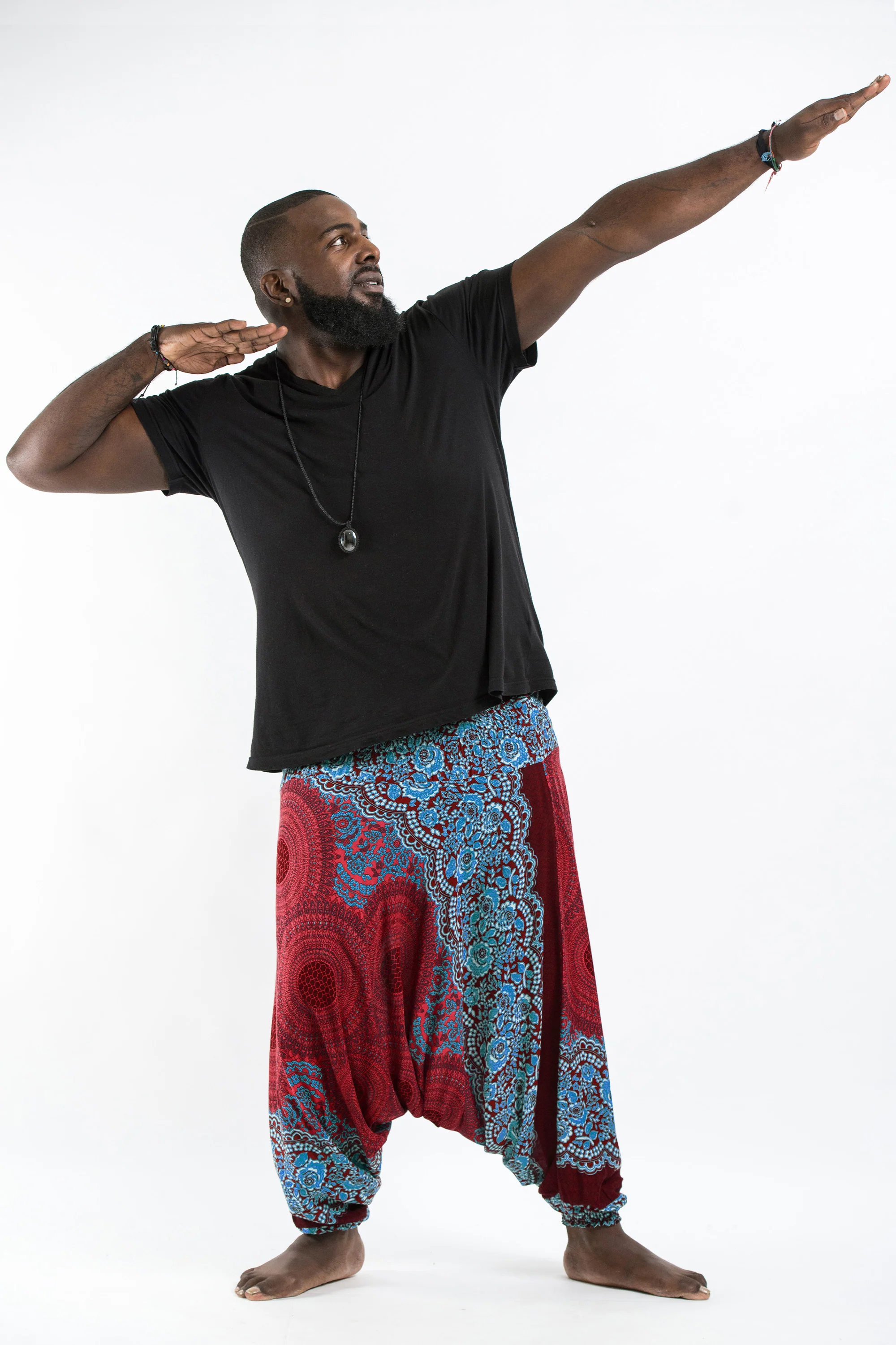Plus Size Geometric Mandalas Drop Crotch Men's Harem Pants in Red