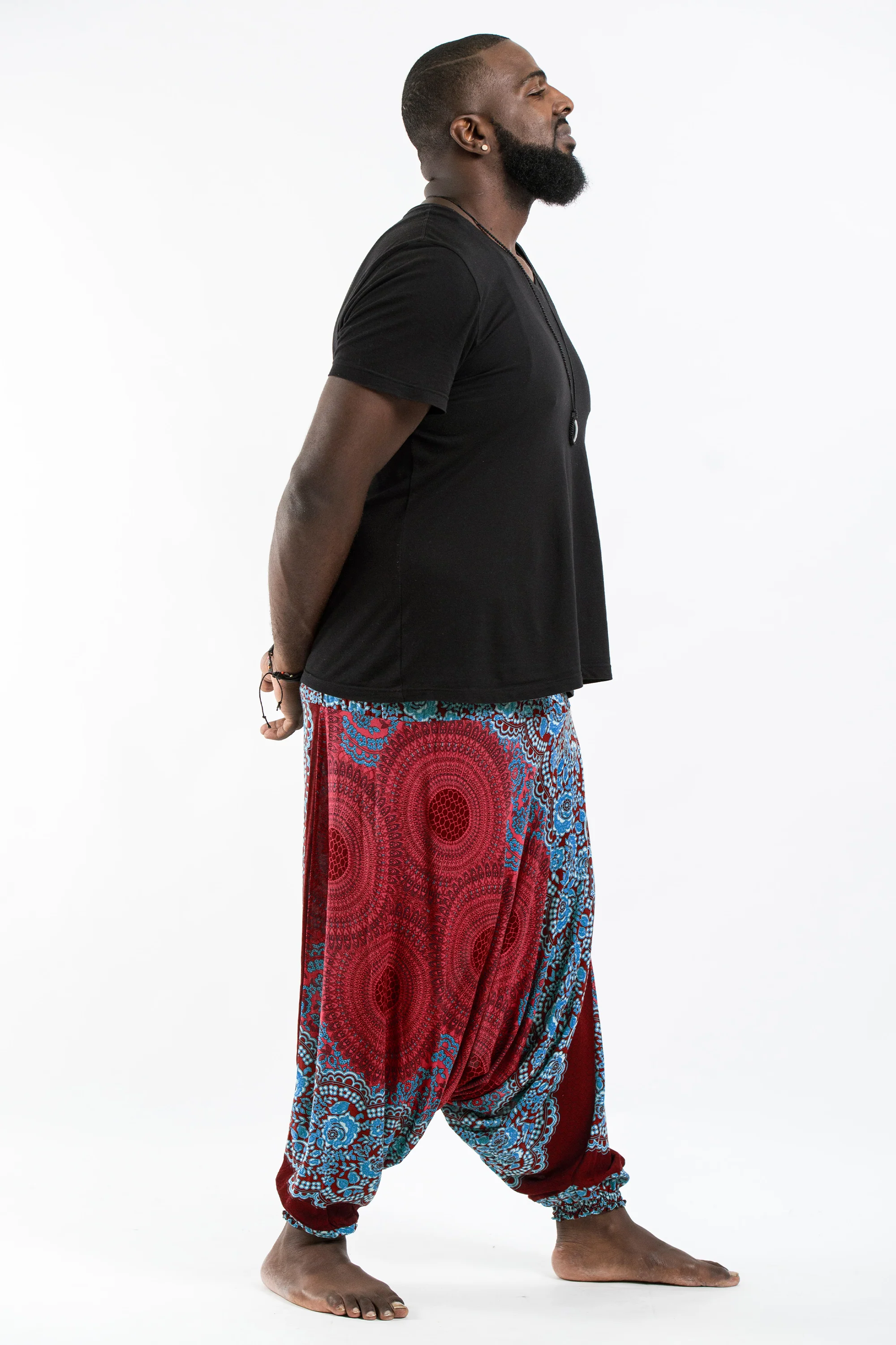 2478-Plus-Size-Geometric-Mandalas-Drop-Crotch-Men-s-Harem-Pants-in-Red-3.webp Plus Size Geometric Mandalas Drop Crotch Men's Harem Pants in Red