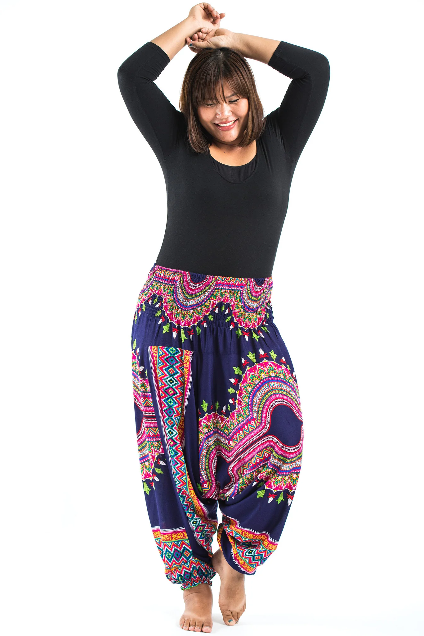 Plus Size Dashiki Prints 2-in-1 Jumpsuit Harem Pants in Navy