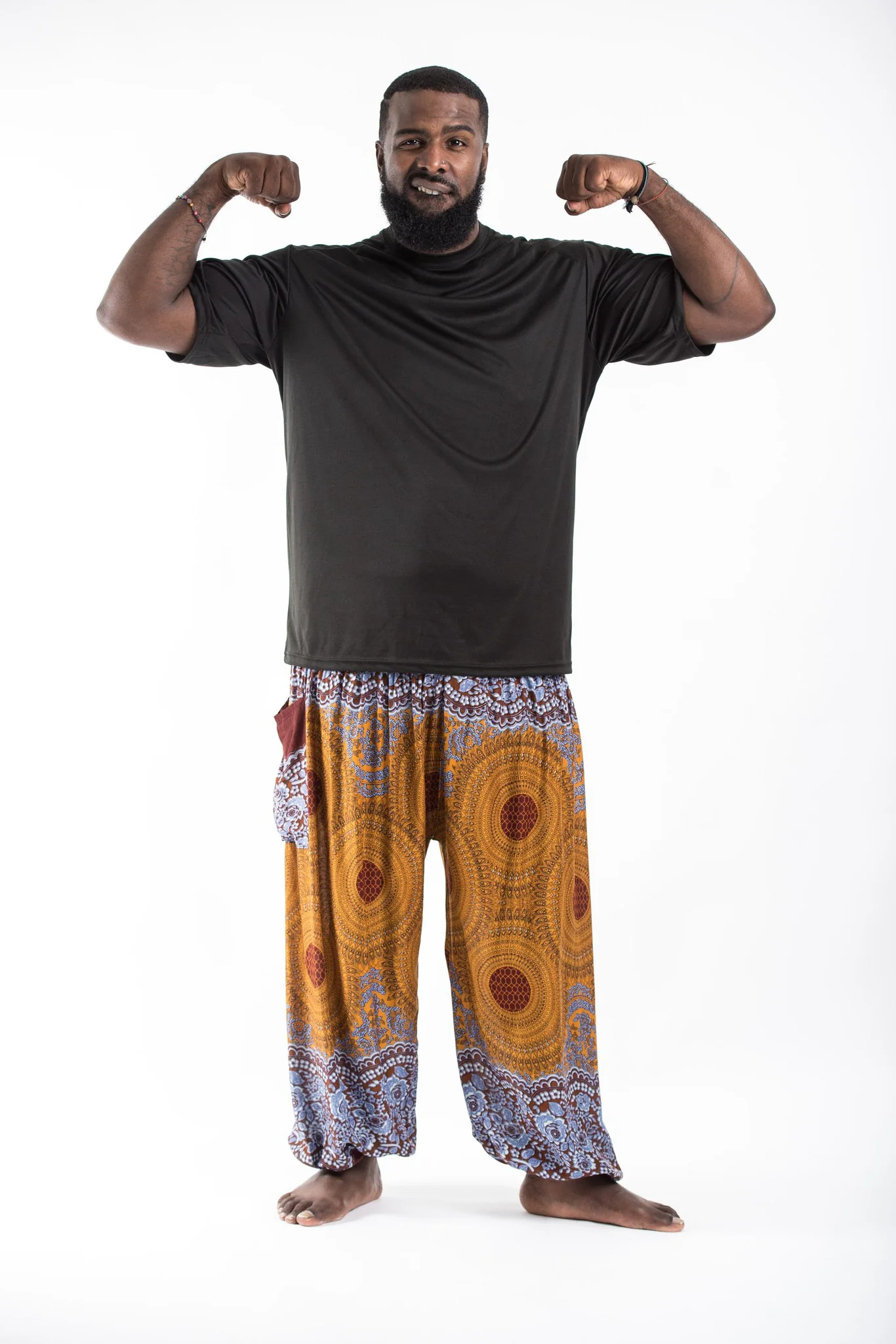 Plus Size Geometric Mandalas Men's Harem Pants in Bronze