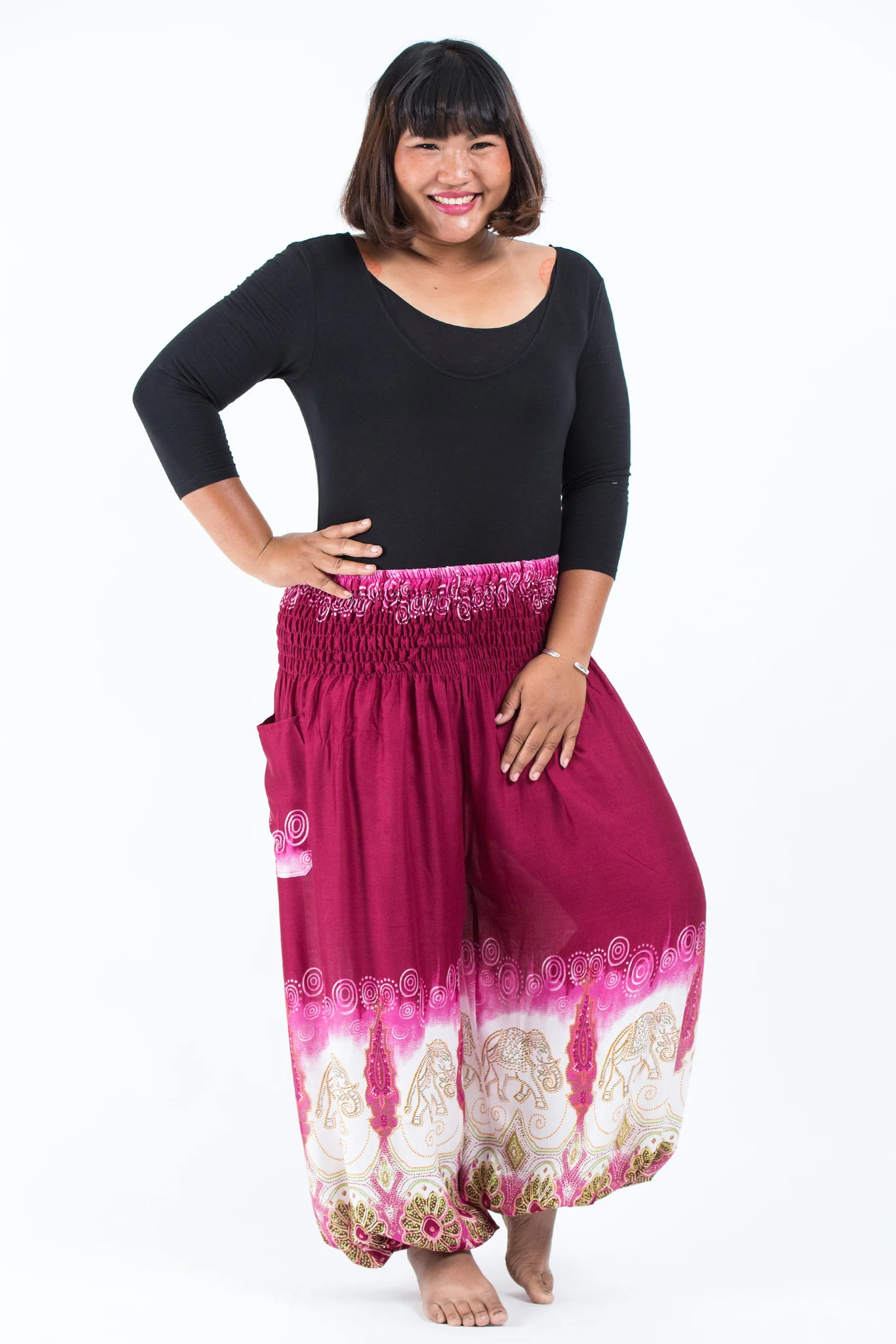 Plus Size Solid Top Elephant Women's Elephant Pants in Magenta