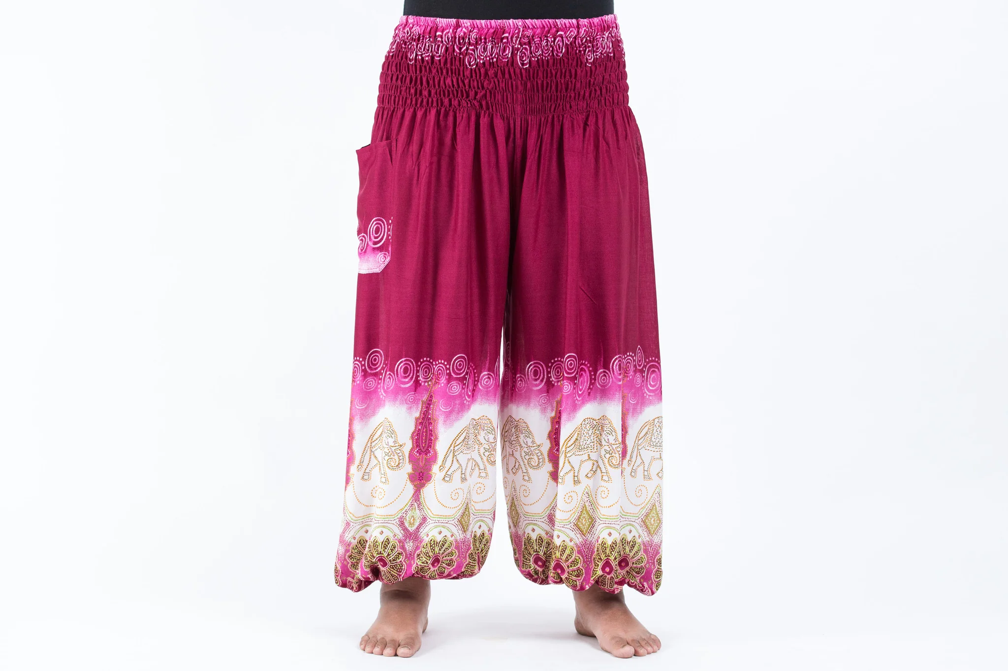 Plus Size Solid Top Elephant Women's Elephant Pants in Magenta