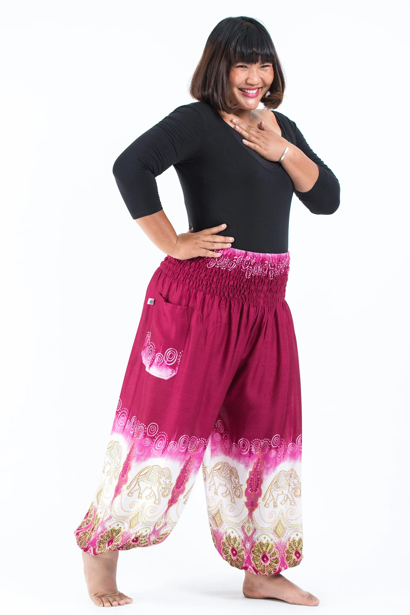2481-Plus-Size-Solid-Top-Elephant-Women-s-Elephant-Pants-in-Magenta-3.webp Plus Size Solid Top Elephant Women's Elephant Pants in Magenta