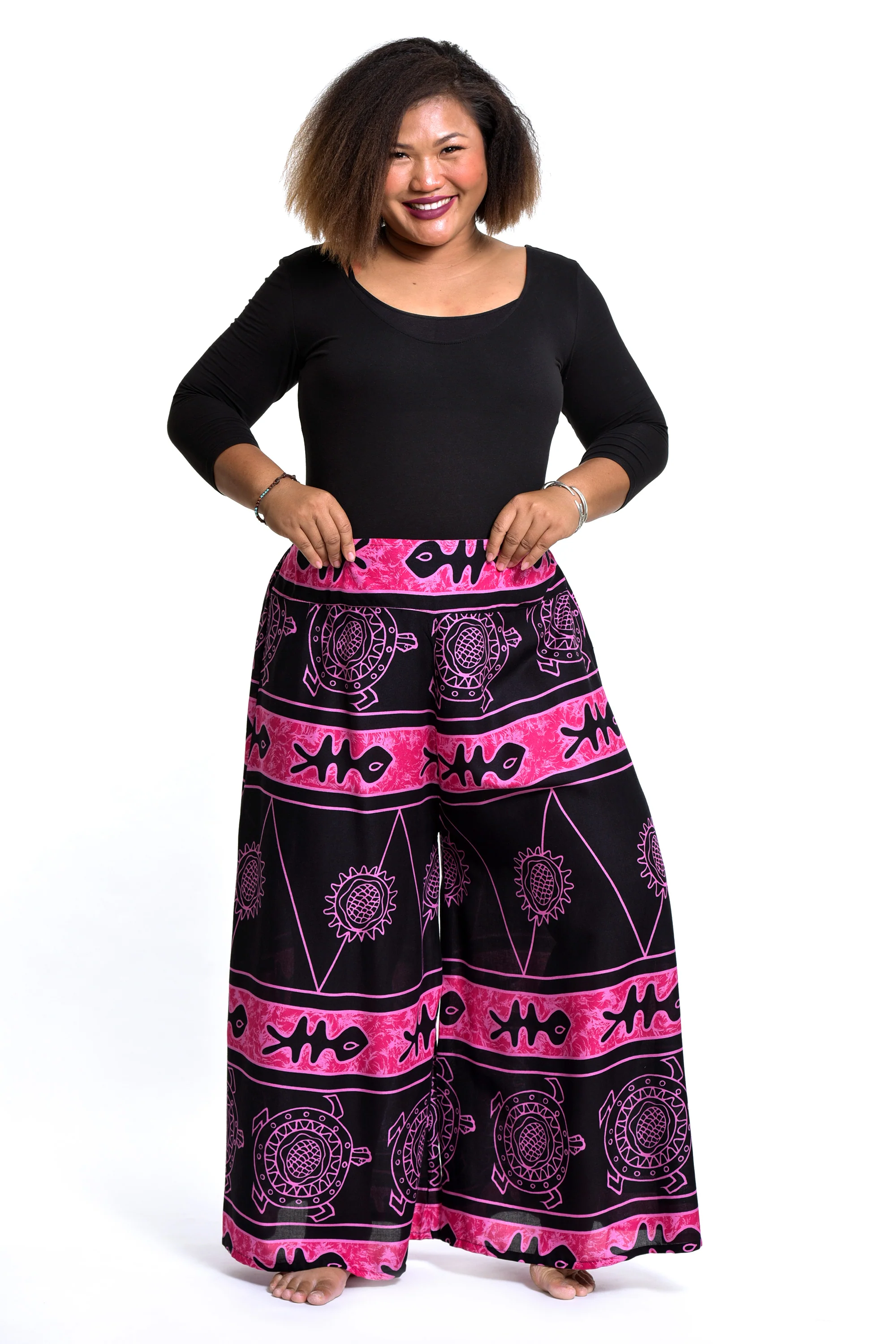 Plus Size Turtle Print Palazzo Style Harem Pants in Pink