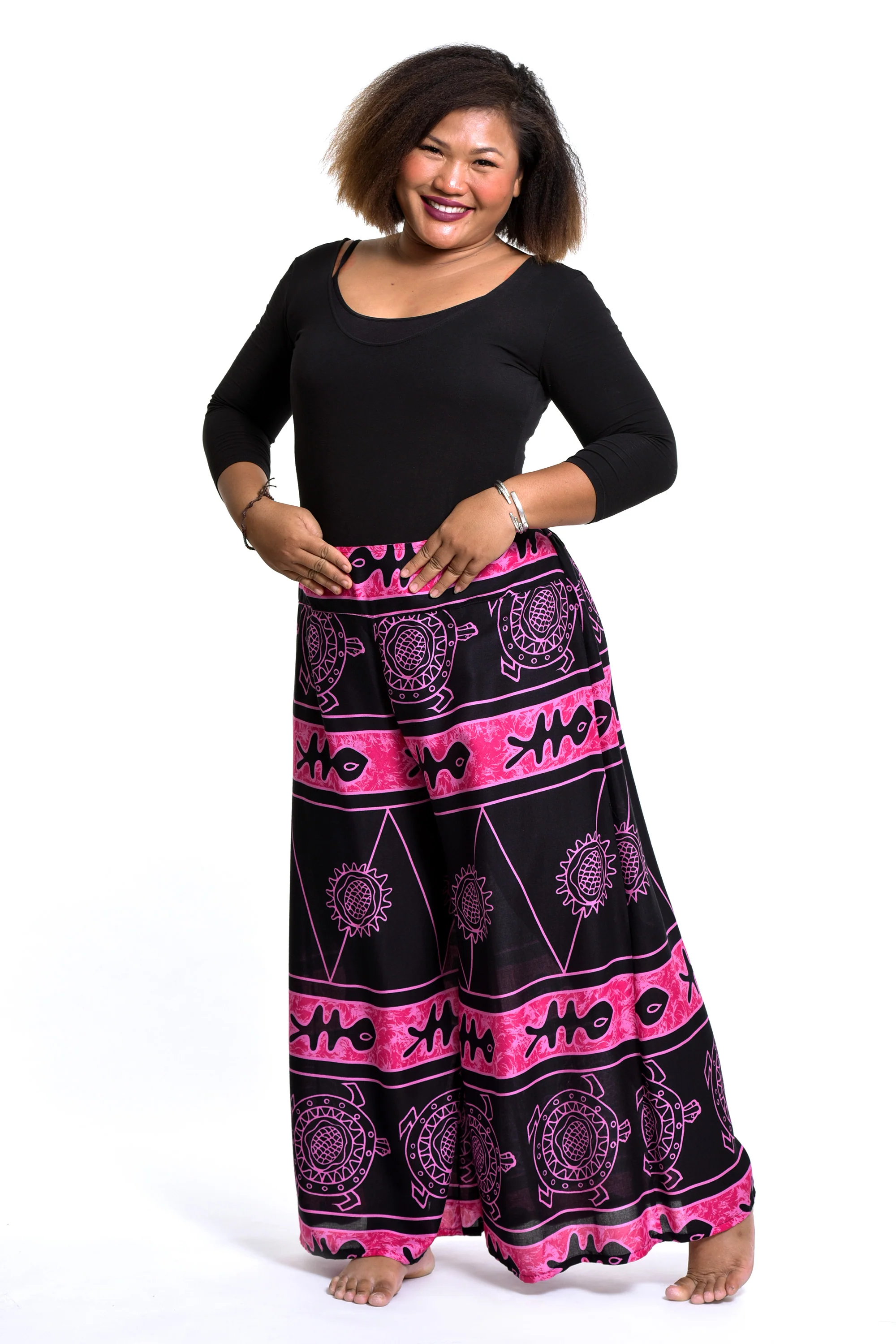 2483-Plus-Size-Turtle-Print-Palazzo-Style-Harem-Pants-in-Pink-5.webp Plus Size Turtle Print Palazzo Style Harem Pants in Pink