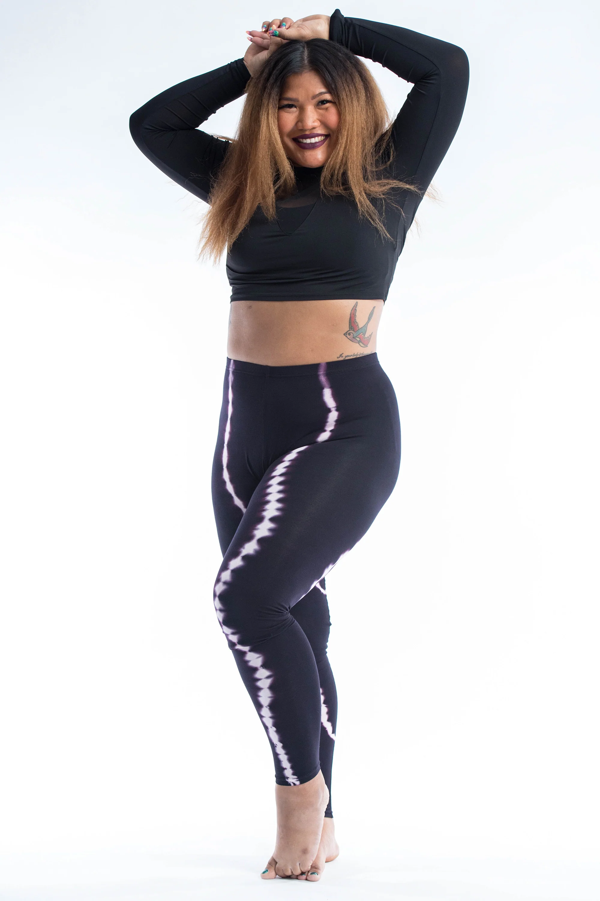 Plus Size Black Tie Dye Cotton Leggings in Electra Pink