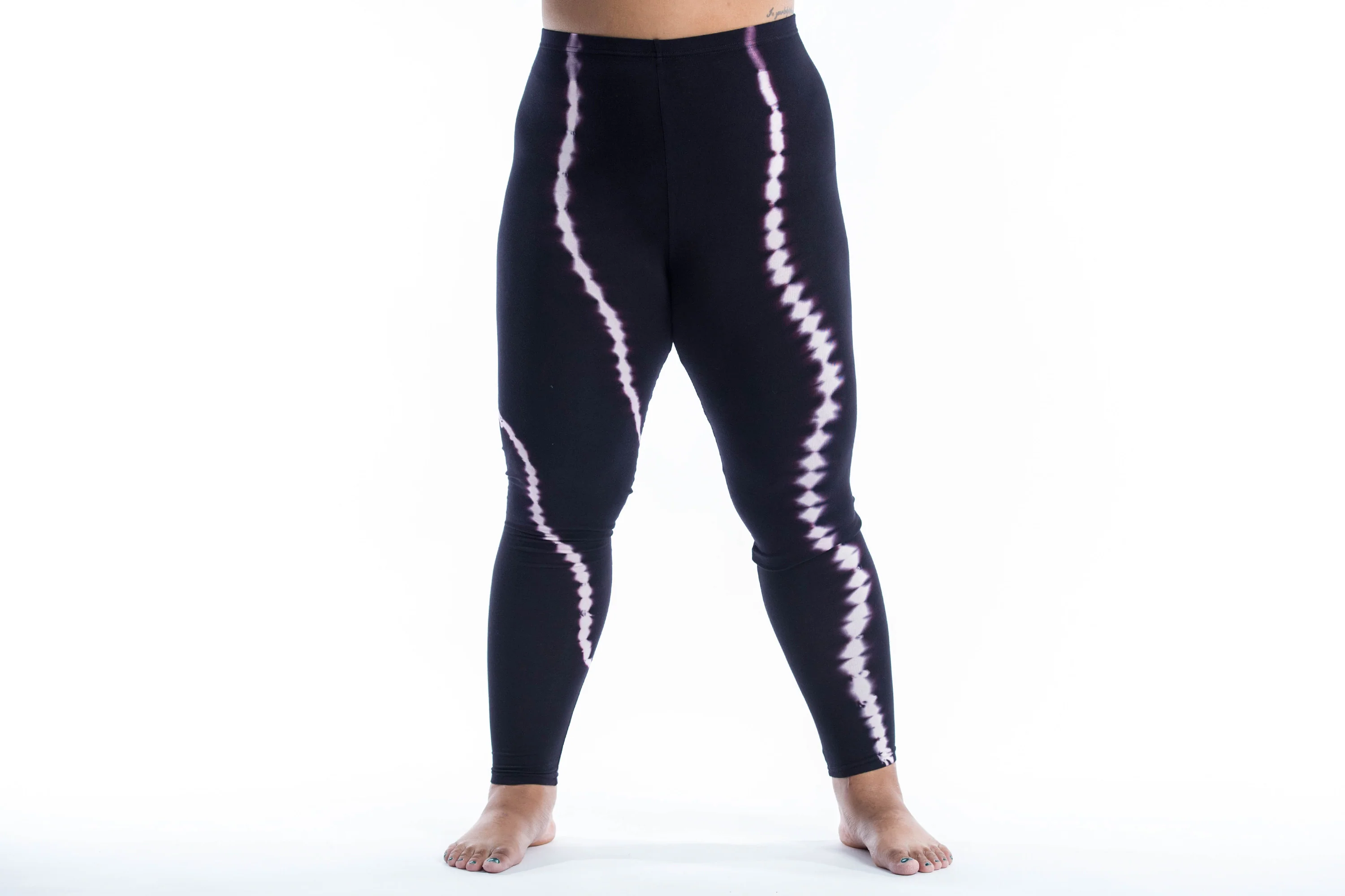 Plus Size Black Tie Dye Cotton Leggings in Electra Pink