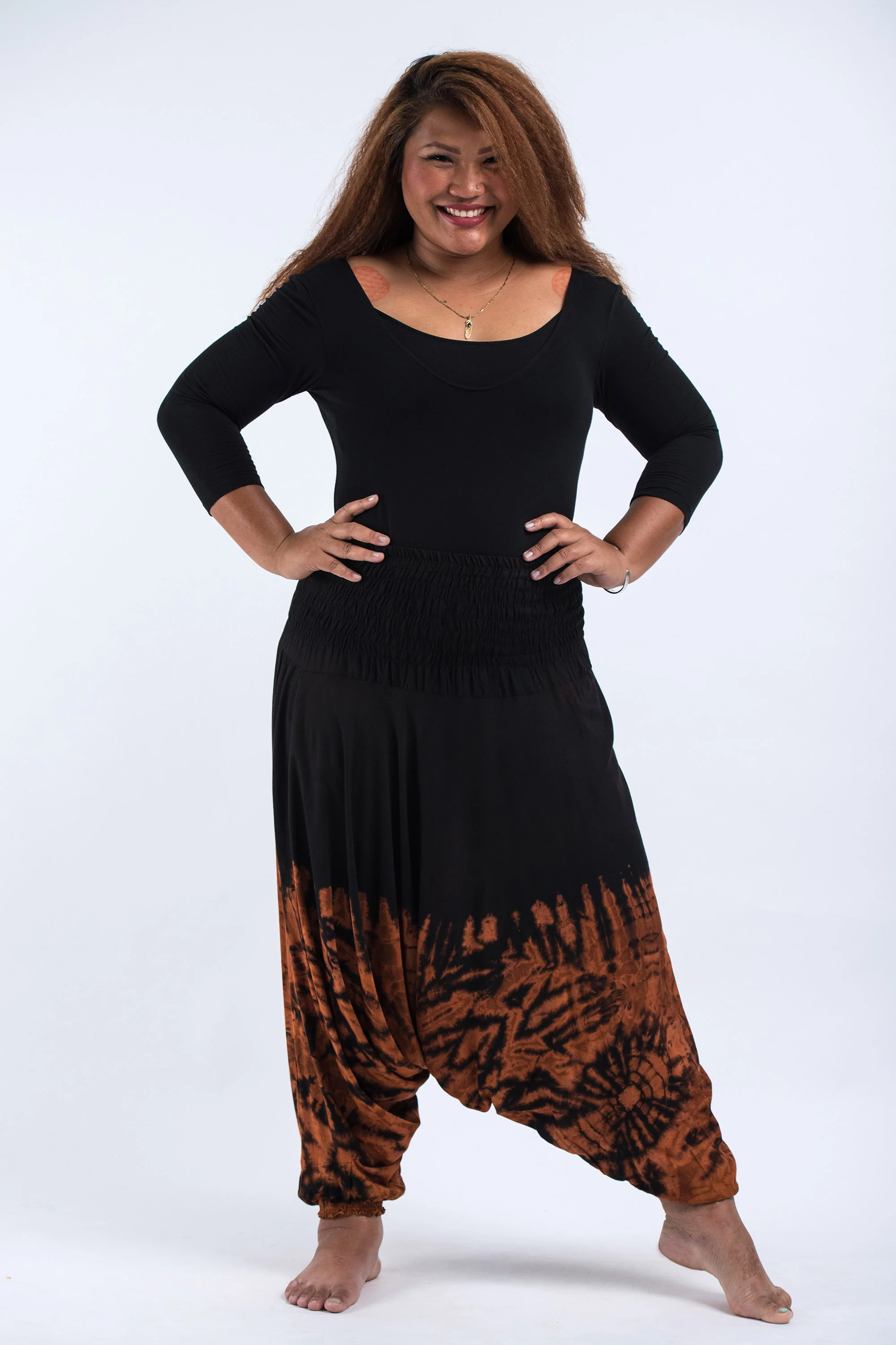 Plus Size Tie Dye 2-in-1 Jumpsuit Harem Pants in Black 05