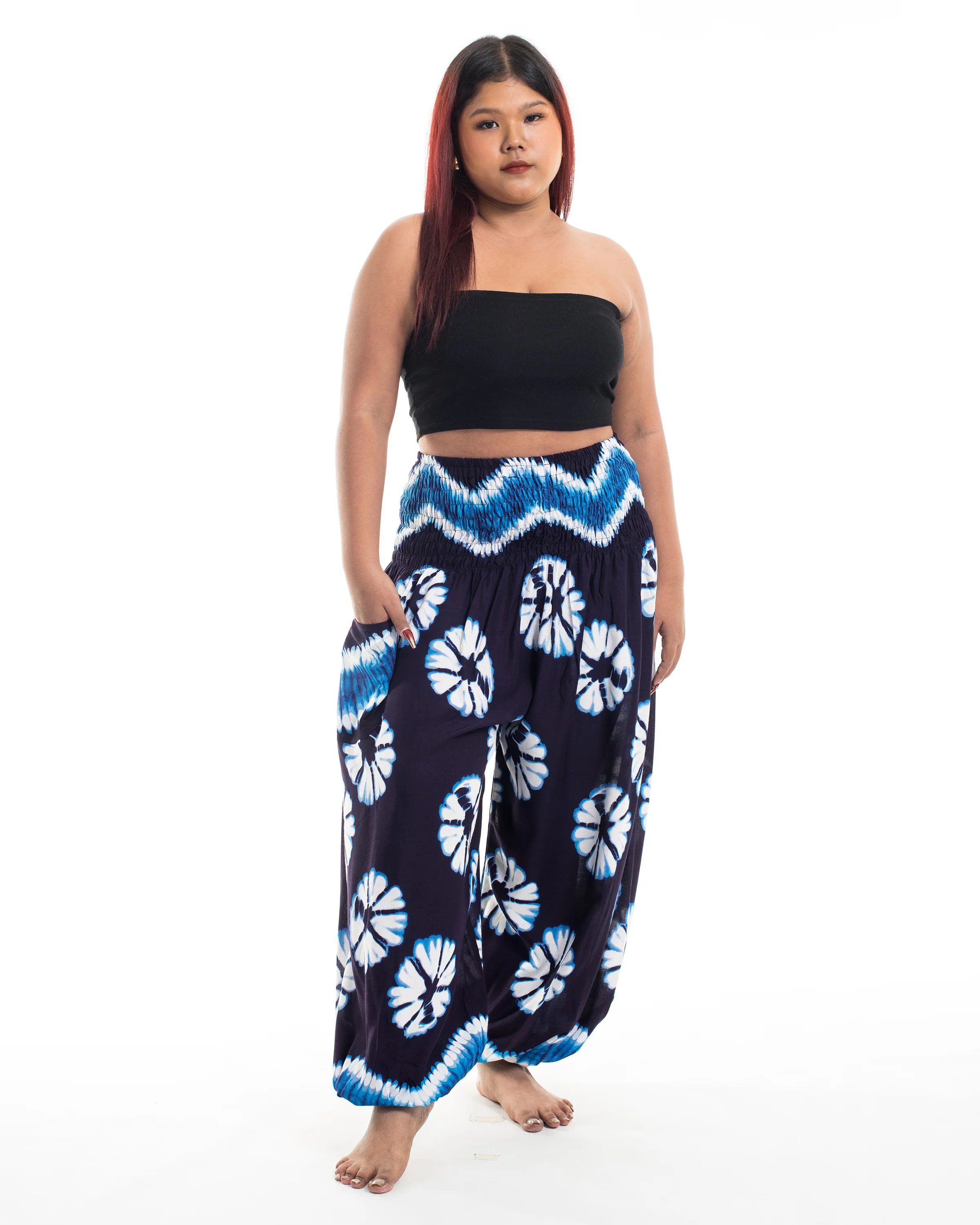 Plus Size Tie Dye Women's Harem Pants in Indigo