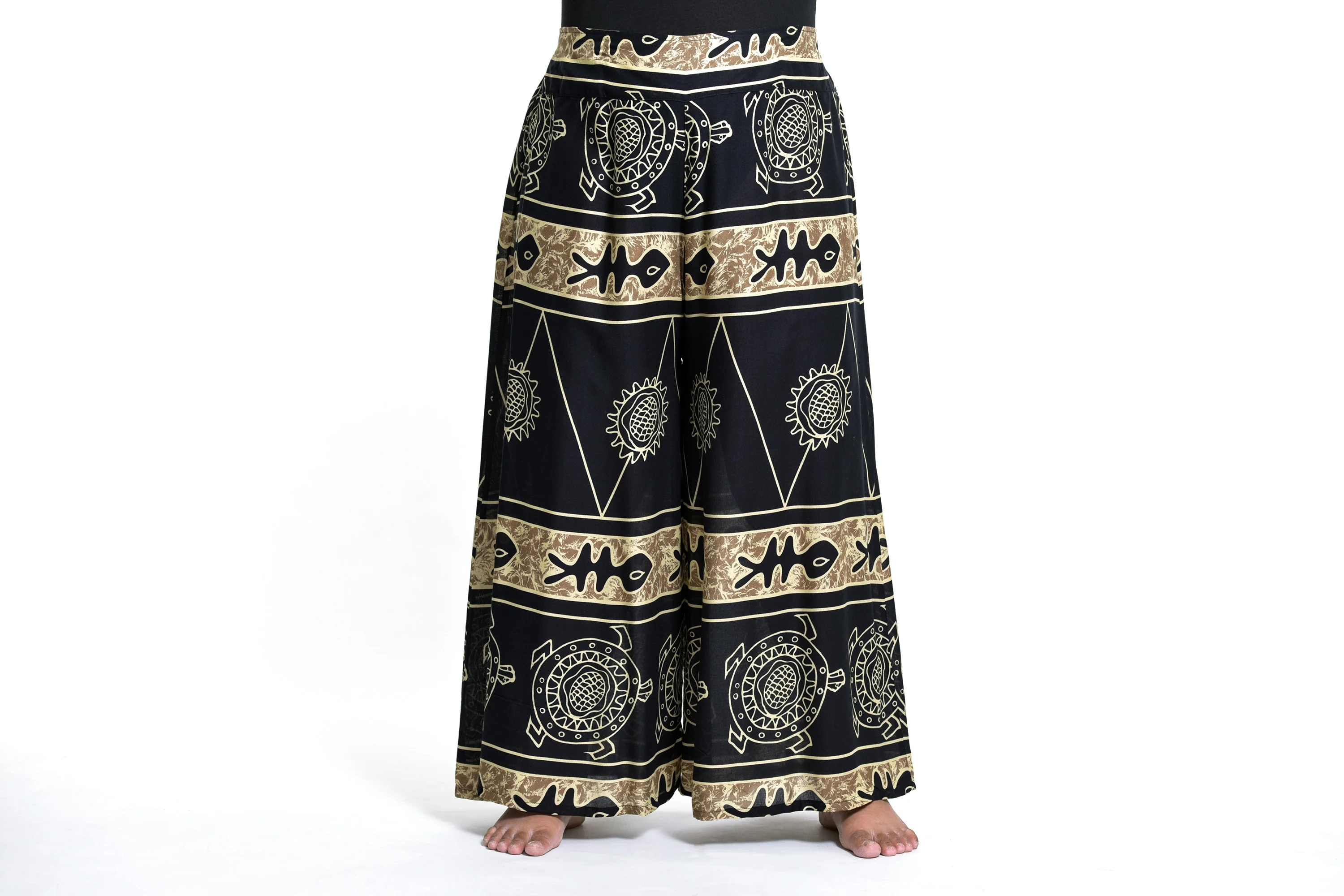 Plus Size Turtle Print Palazzo Style Harem Pants in Gold