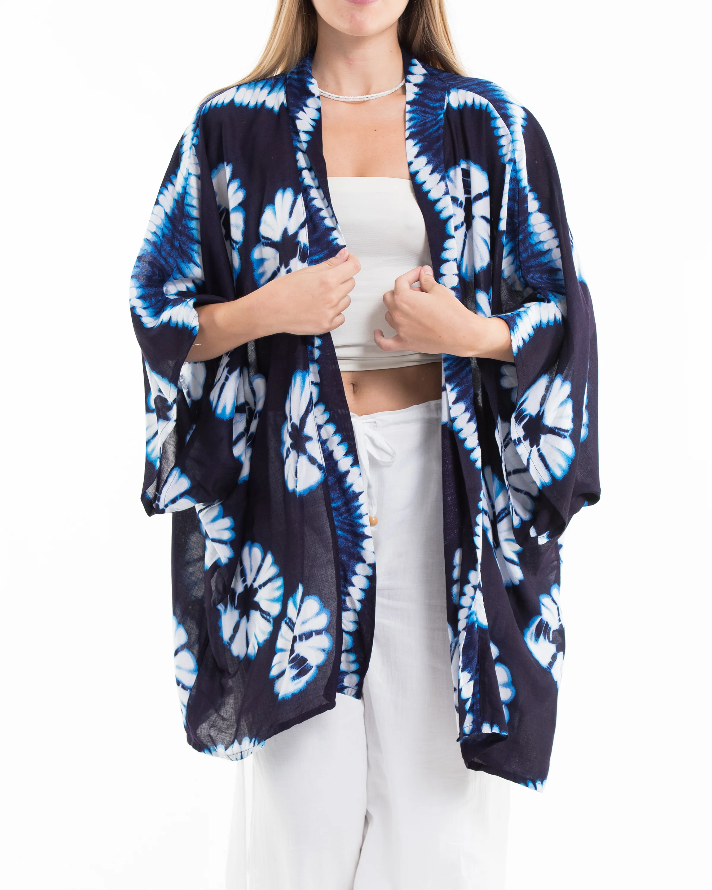 Tie Dye Kimono Cardigan in Indigo
