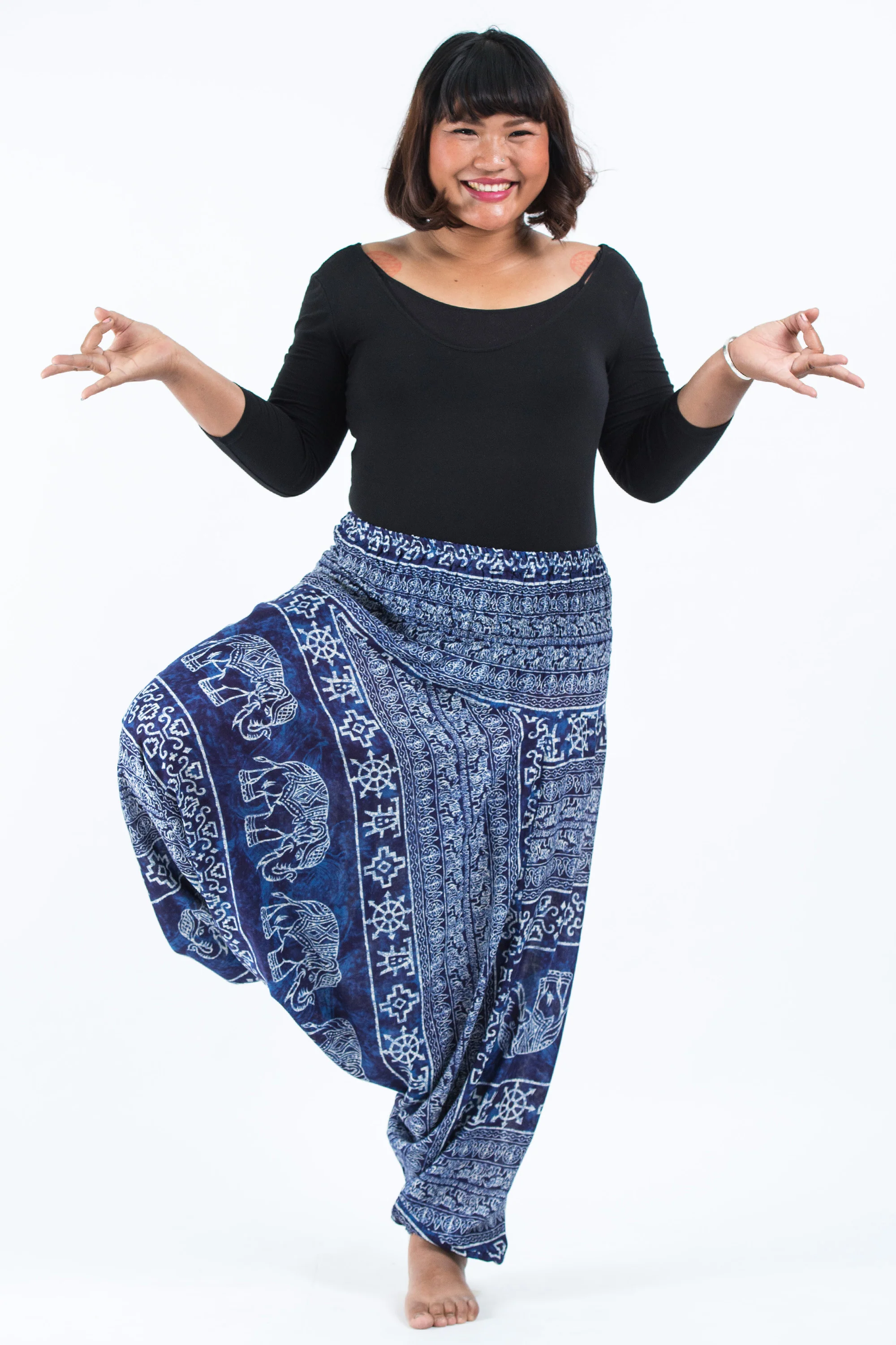 Plus Size Marble Elephant 2-in-1 Jumpsuit Elephant Pants in Blue