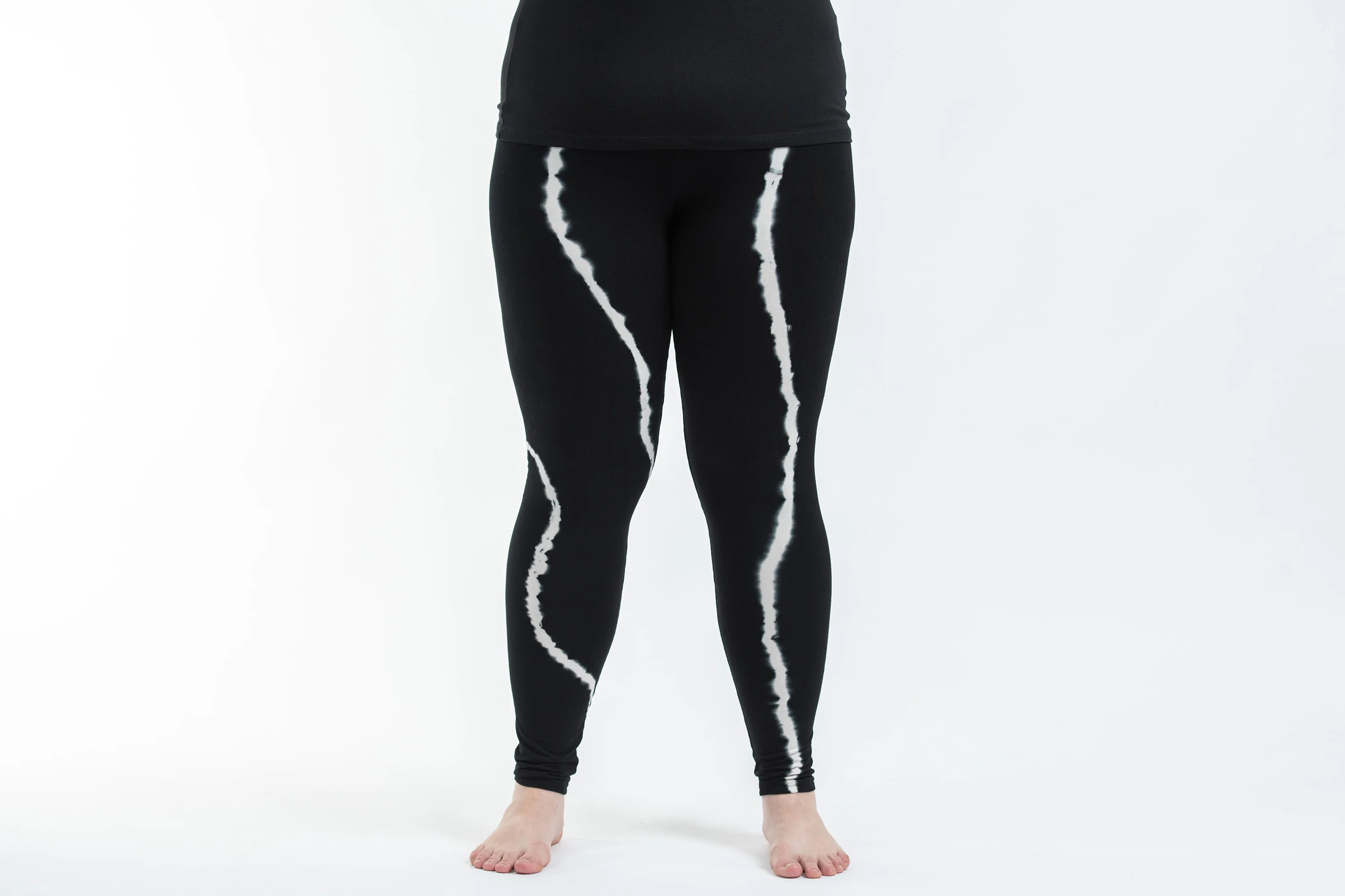 Plus Size Black Tie Dye Cotton Leggings in Electra White