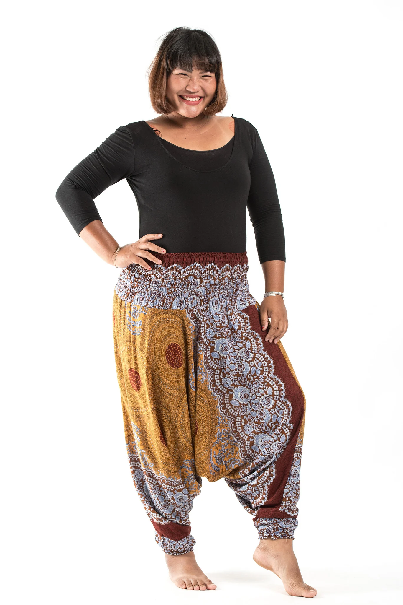 Plus Size Geometric Mandalas 2-in-1 Jumpsuit Harem Pants in Bronze