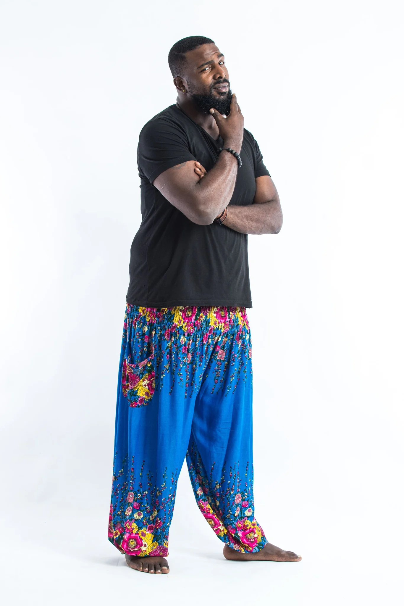 2503-Plus-Size-Floral-Men-s-Harem-Pants-in-Ocean-Blue-3.webp Plus Size Floral Men's Harem Pants in Ocean Blue