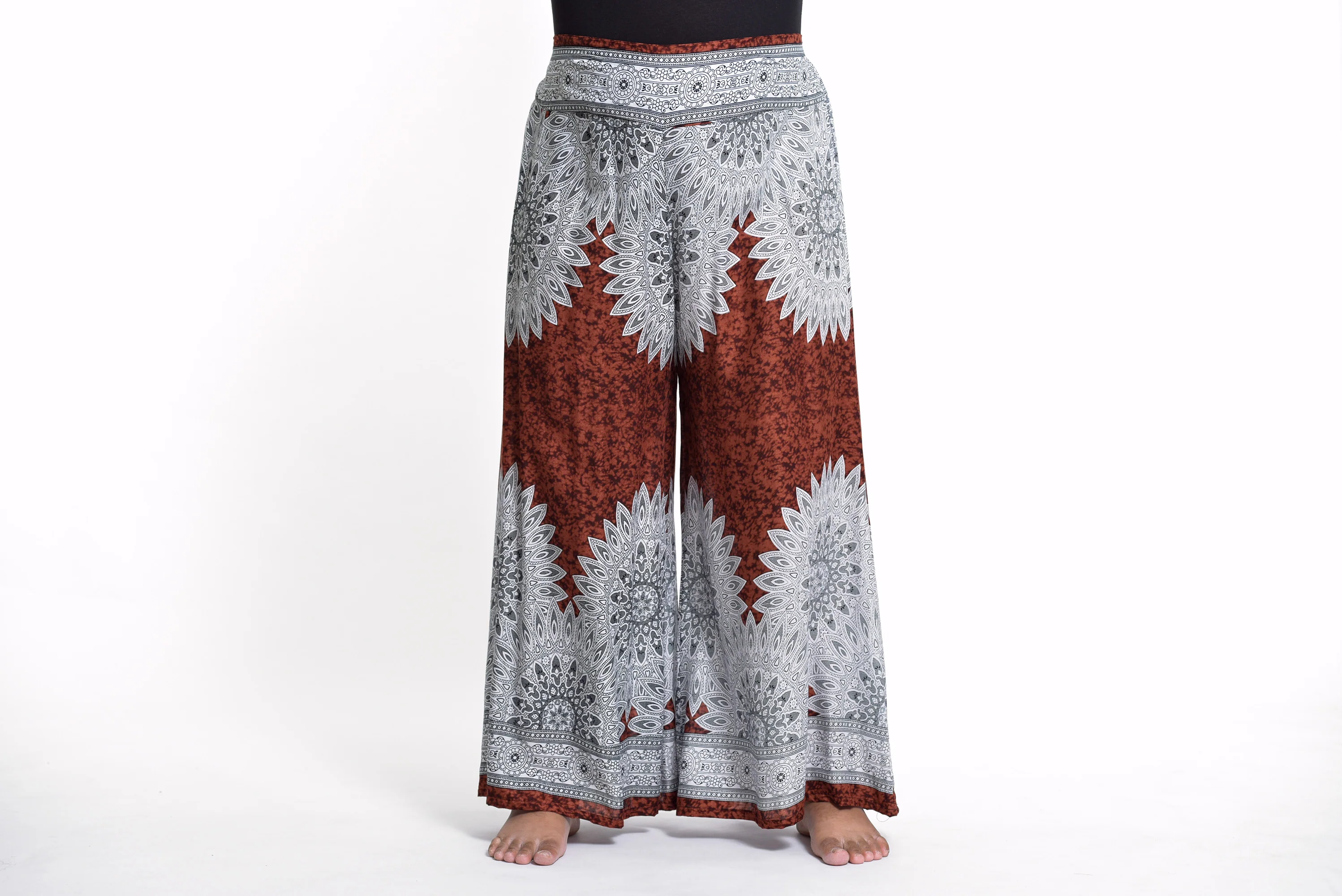 Plus Size Marble Mandalas Palazzo Style Harem Pants in Brown
