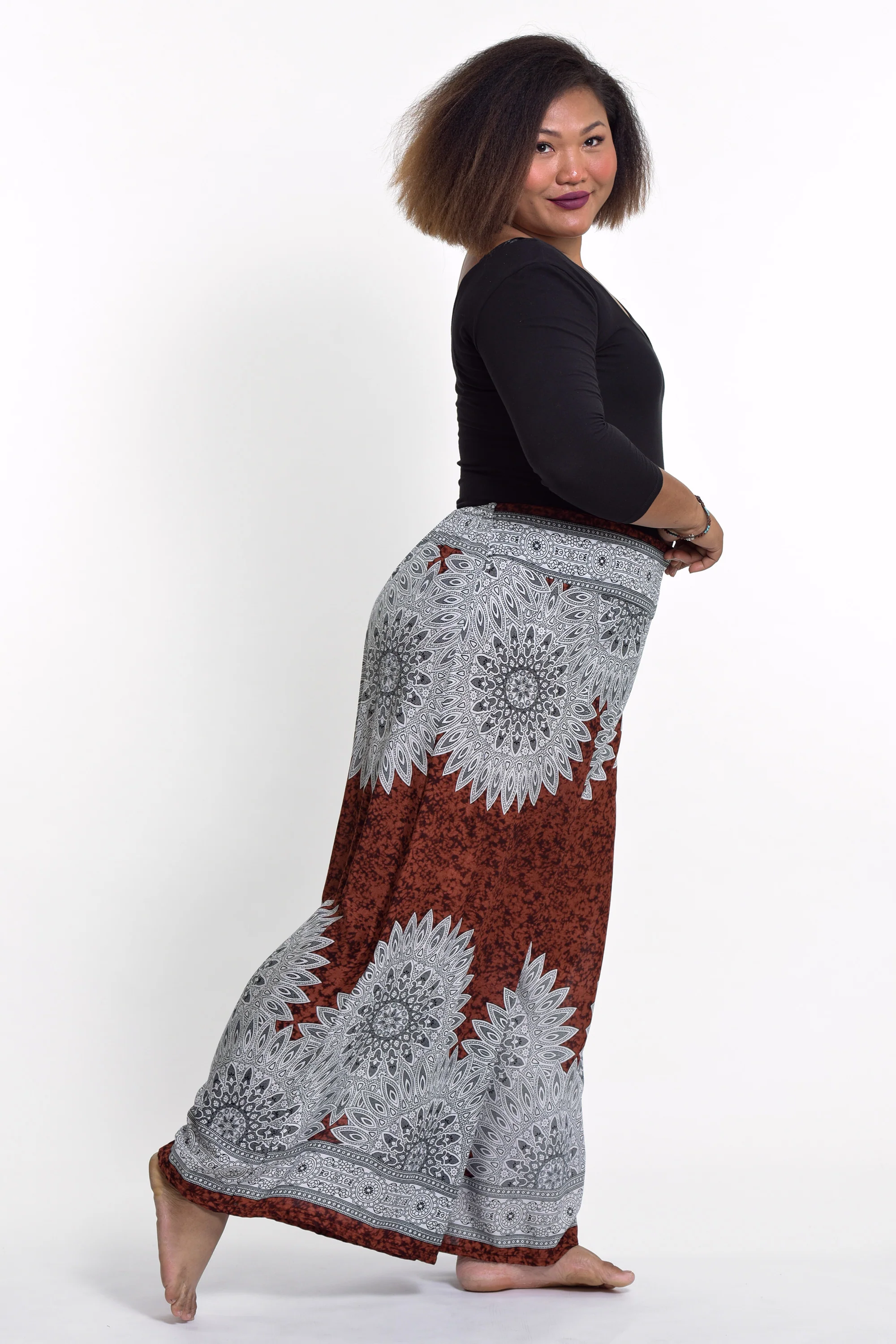 2505-Plus-Size-Marble-Mandalas-Palazzo-Style-Harem-Pants-in-Brown-3.webp Plus Size Marble Mandalas Palazzo Style Harem Pants in Brown