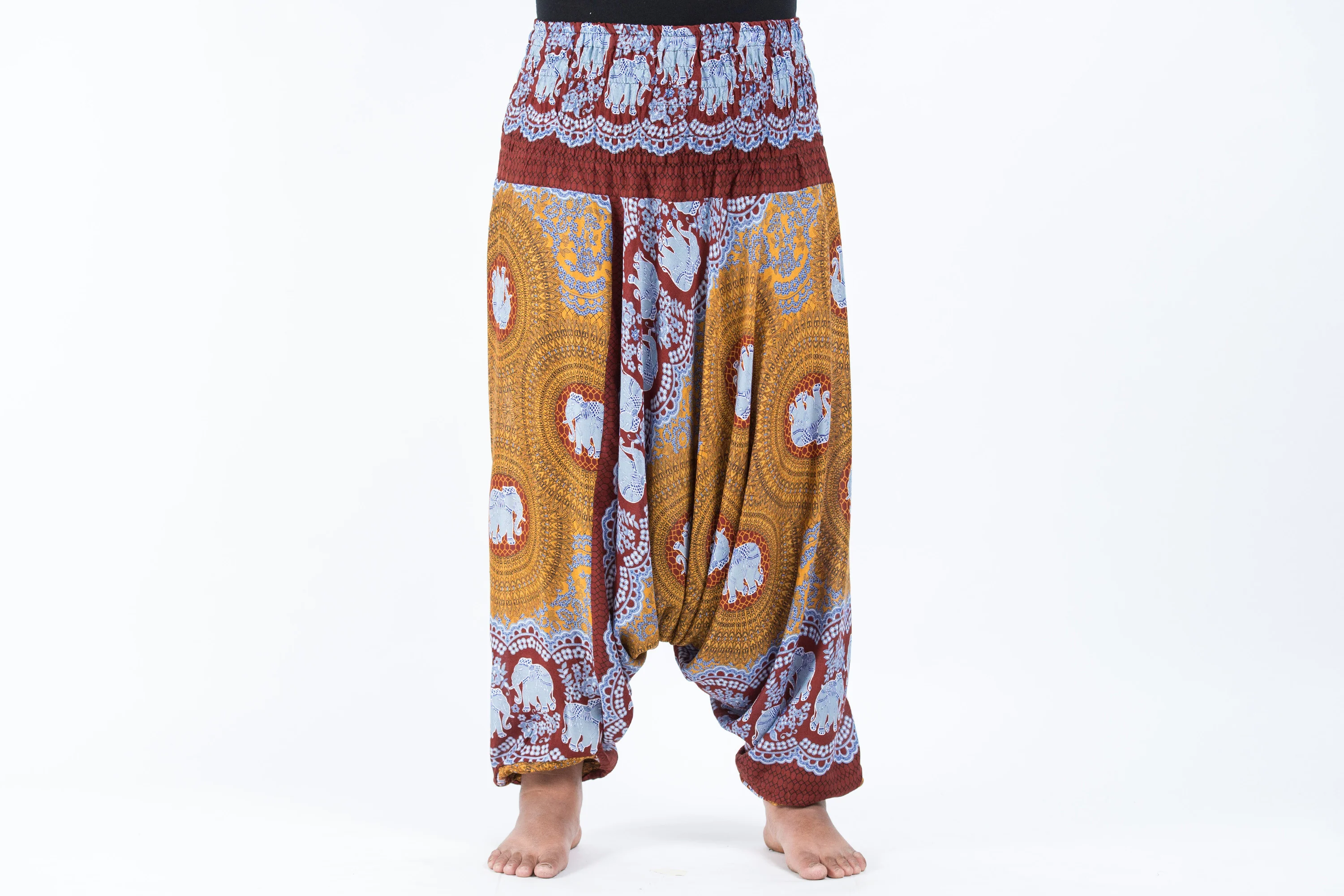 Plus Size Mandala Elephant 2-in-1 Jumpsuit Elephant Pants in Bronze