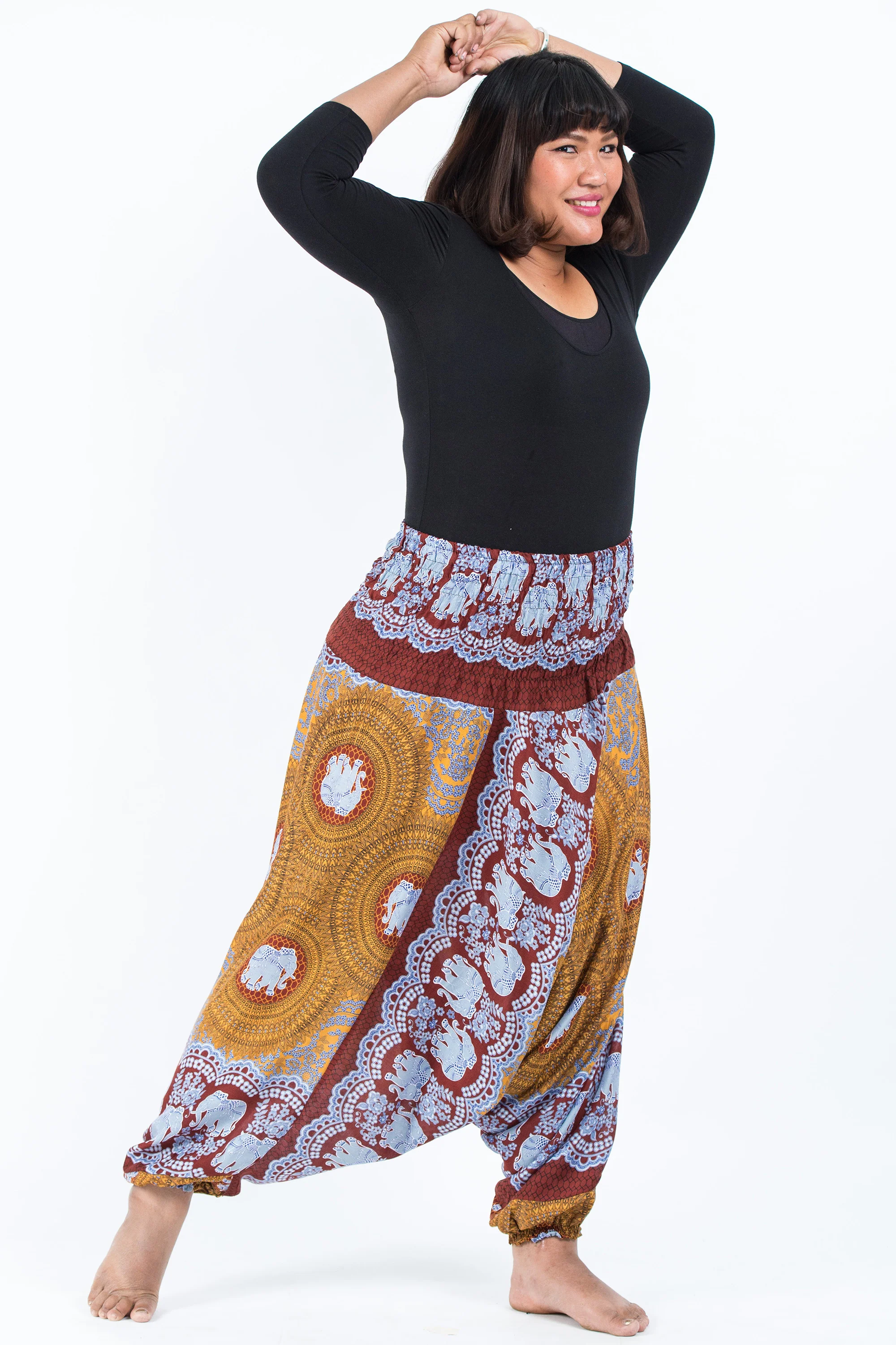 2506-Plus-Size-Mandala-Elephant-2-in-1-Jumpsuit-Elephant-Pants-in-Bronze-3.webp Plus Size Mandala Elephant 2-in-1 Jumpsuit Elephant Pants in Bronze