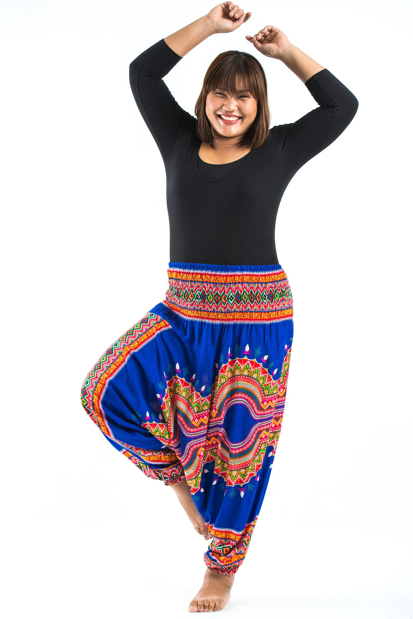 Plus Size Dashiki Prints 2-in-1 Jumpsuit Harem Pants in Blue