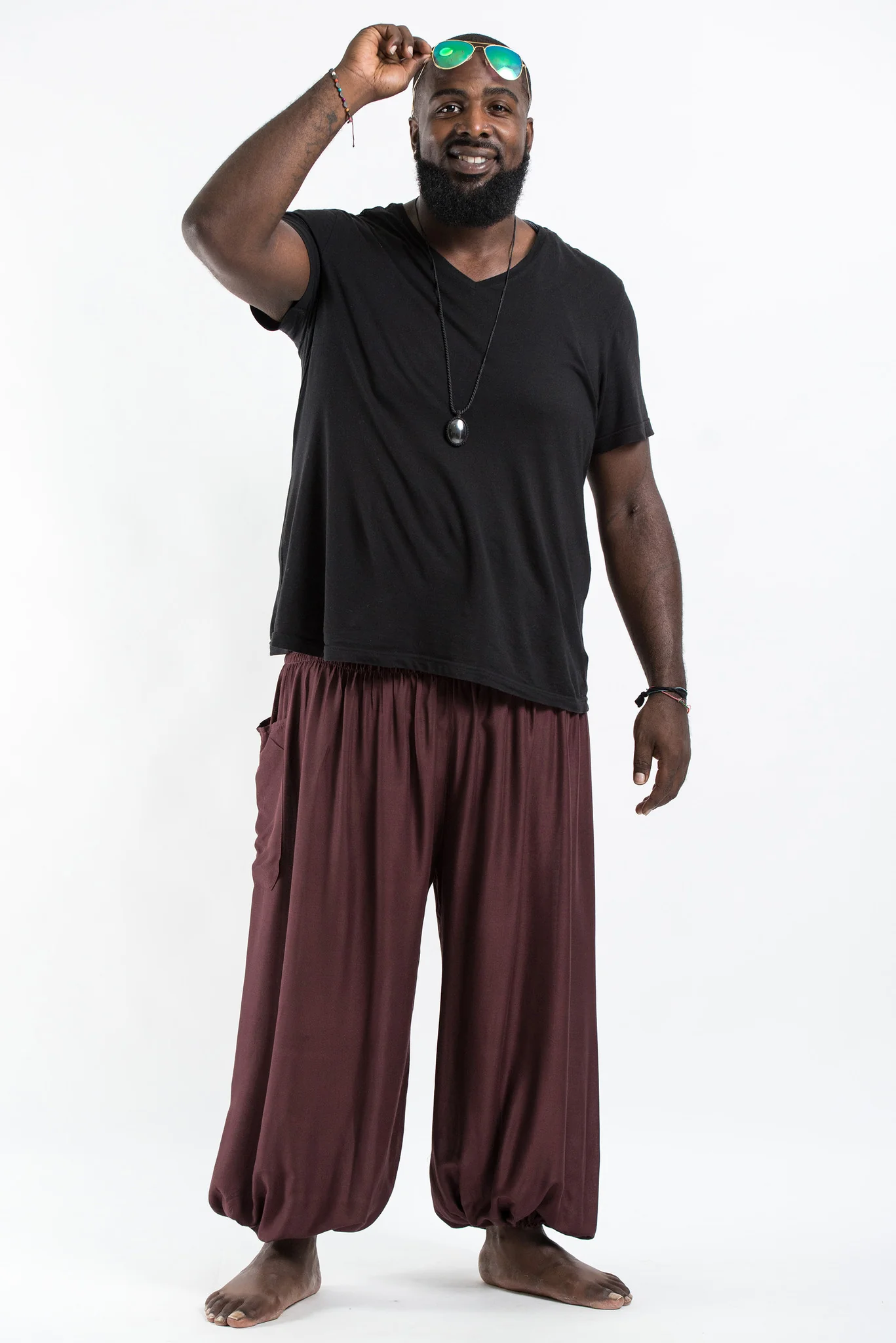 Plus Size Solid Color Men's Harem Pants in Brown