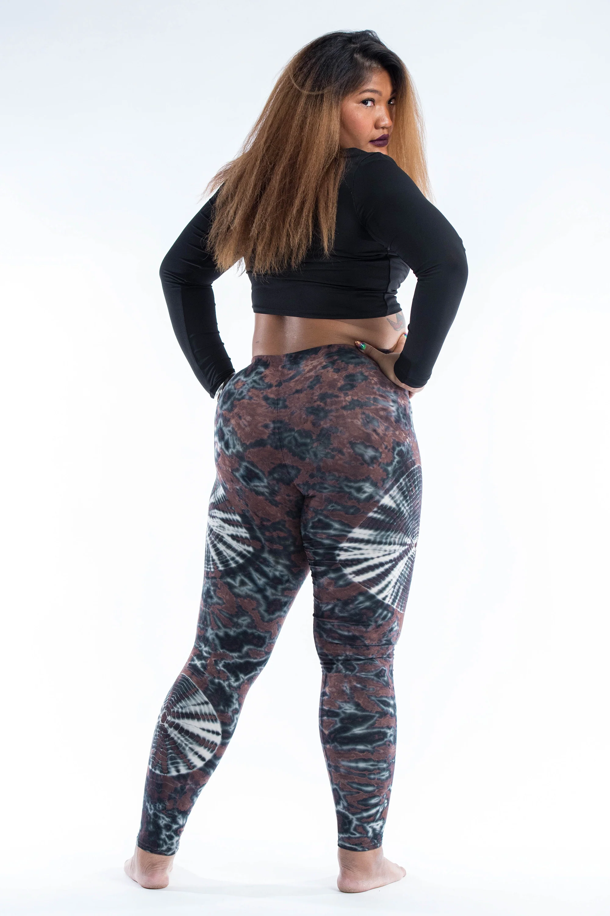 2512-Plus-Size-Swirls-Tie-Dye-Cotton-Leggings-in-Brown-4.webp Plus Size Swirls Tie Dye Cotton Leggings in Brown