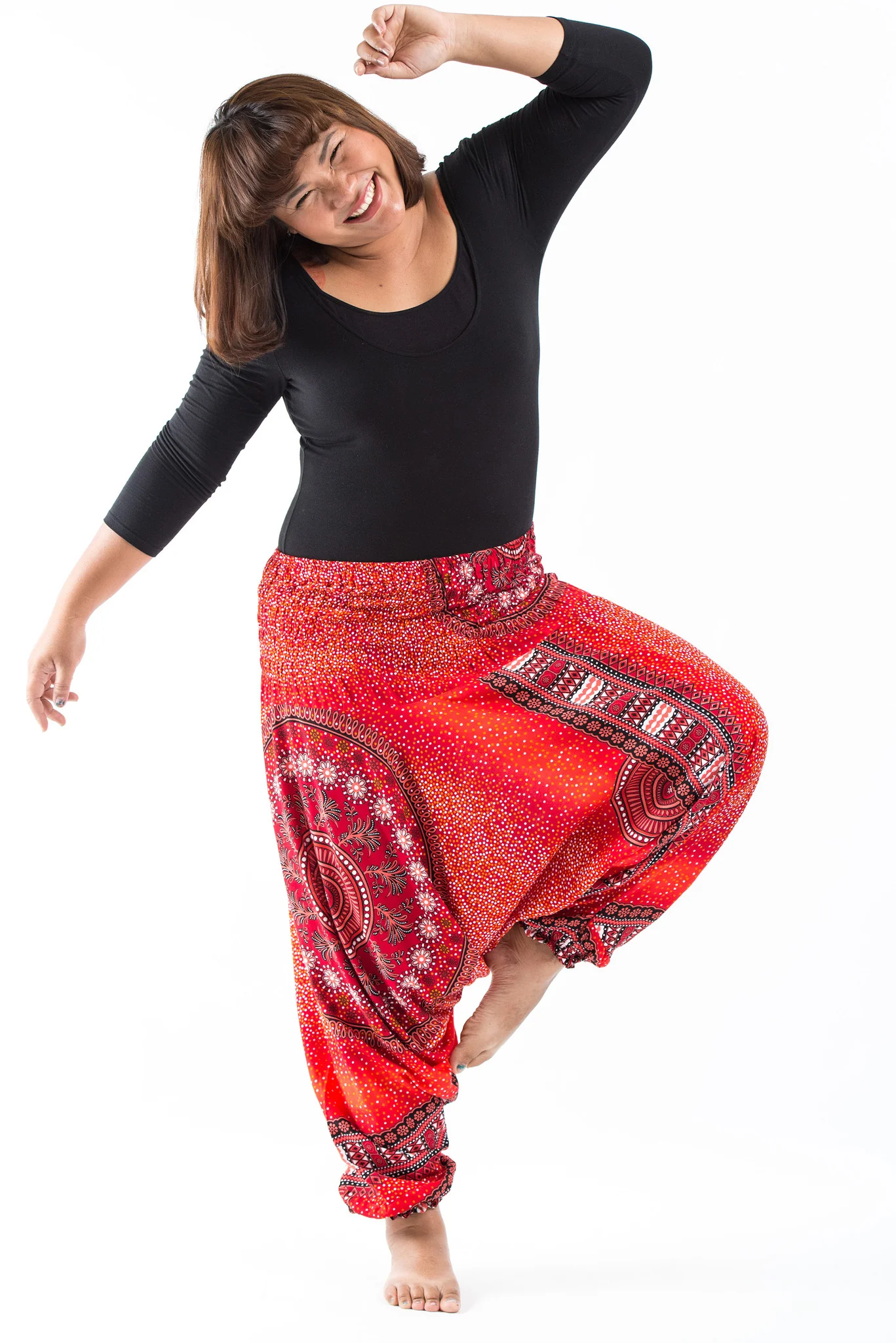 Plus Size Tribal Chakras 2-in-1 Jumpsuit Harem Pants in Red