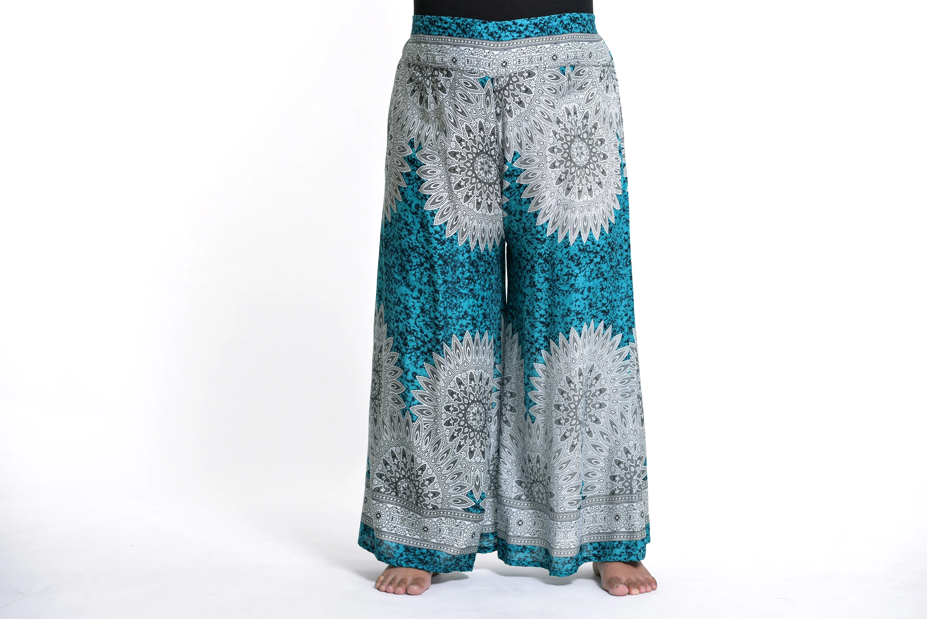 Plus Size Marble Mandalas Palazzo Style Harem Pants in Turquoise