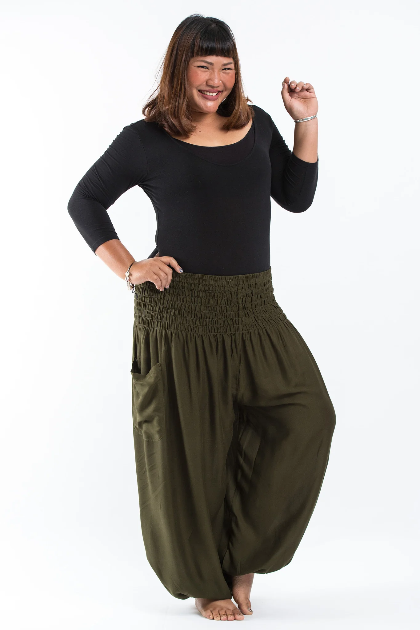 Plus Size Solid Color Women's Harem Pants in Green