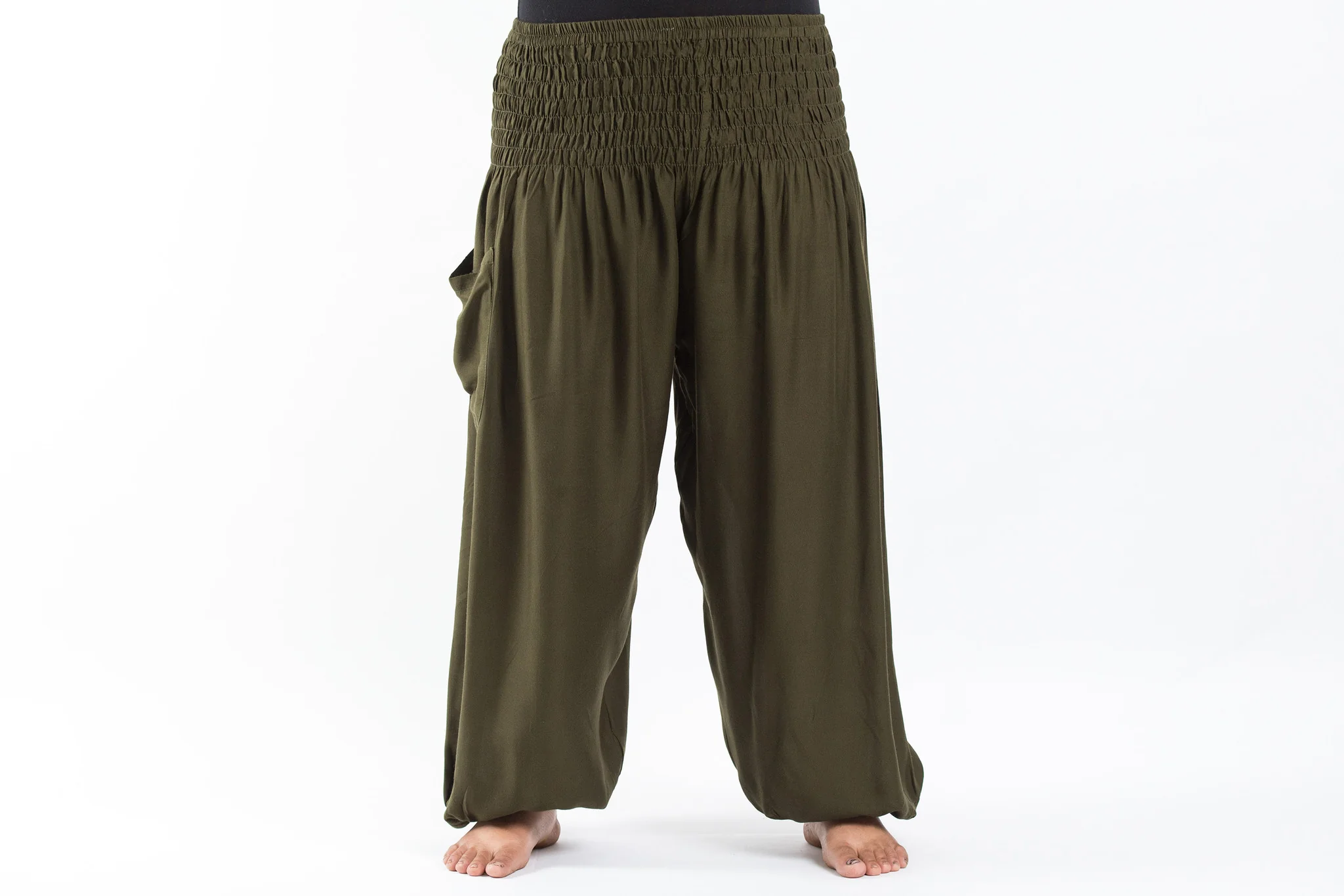 Plus Size Solid Color Women's Harem Pants in Green