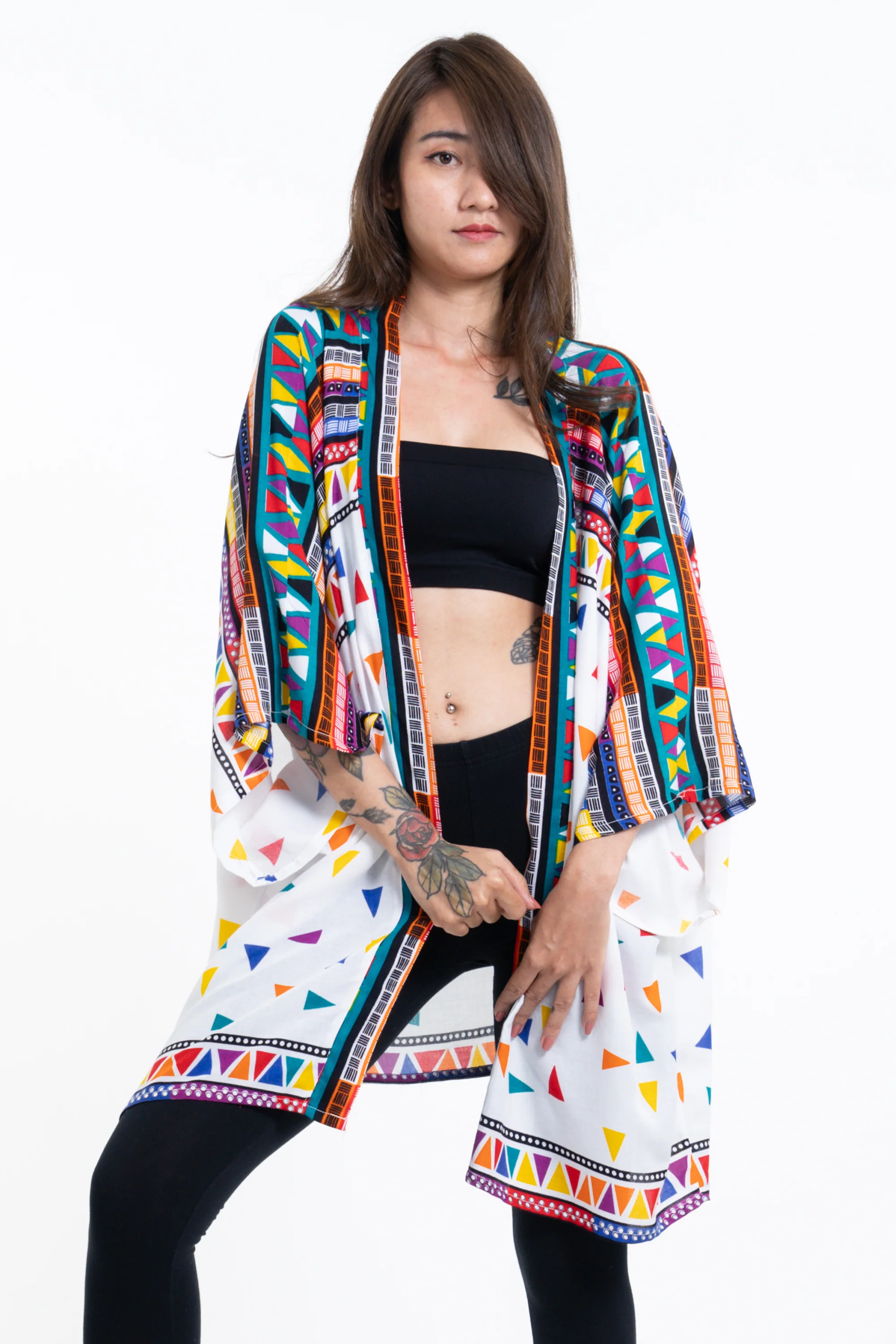 Triangles Kimono Cardigan in White