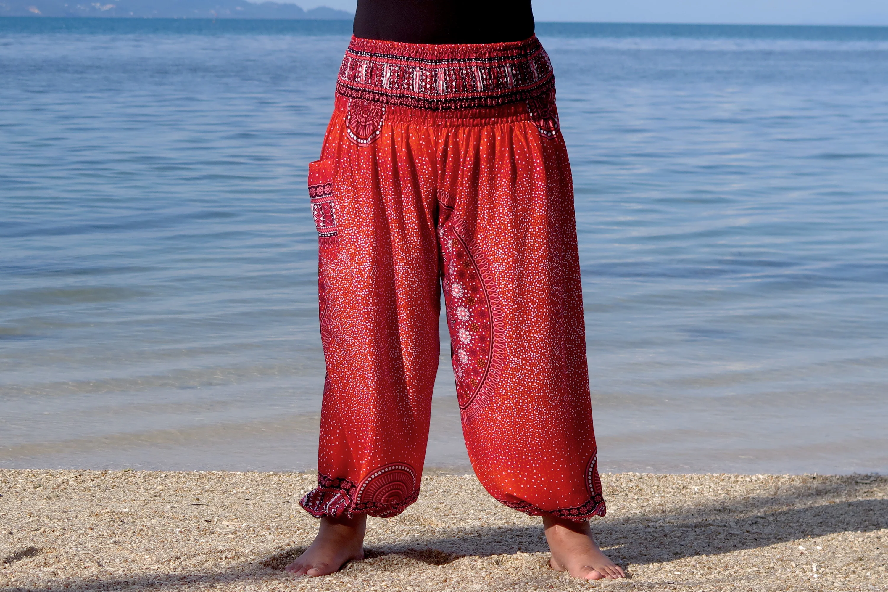 Plus Size Tribal Chakras Women's Harem Pants in Red