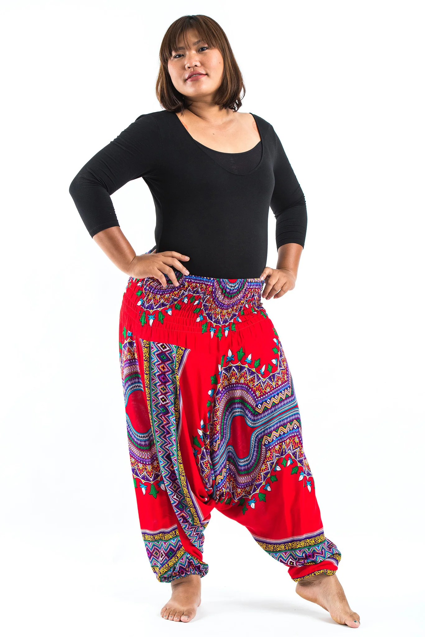 Plus Size Dashiki Prints 2-in-1 Jumpsuit Harem Pants in Red