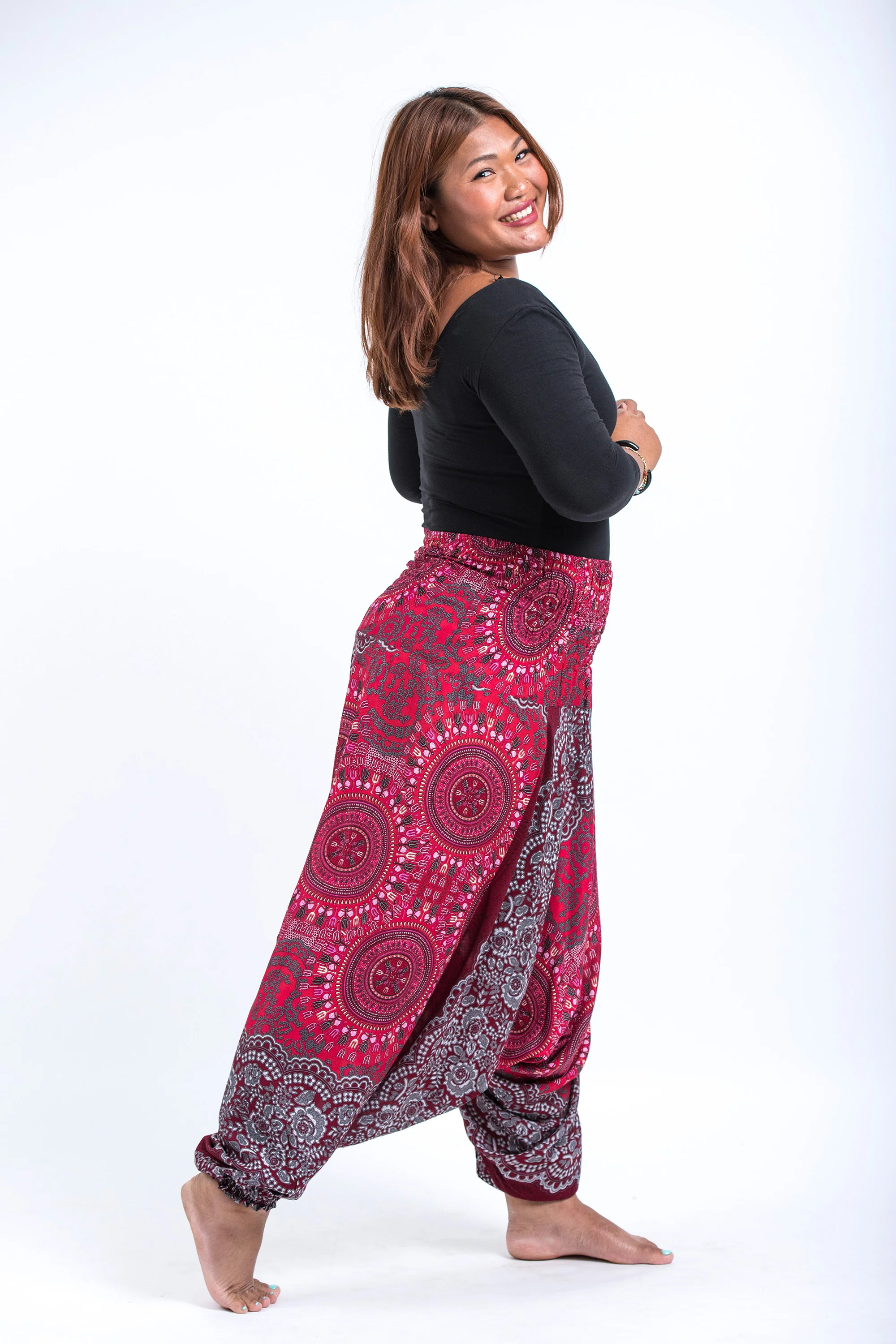 2528-Plus-Size-Trishula-Mandalas-2-in-1-Jumpsuit-Harem-Pants-in-Red-3.webp Plus Size Trishula Mandalas 2-in-1 Jumpsuit Harem Pants in Red