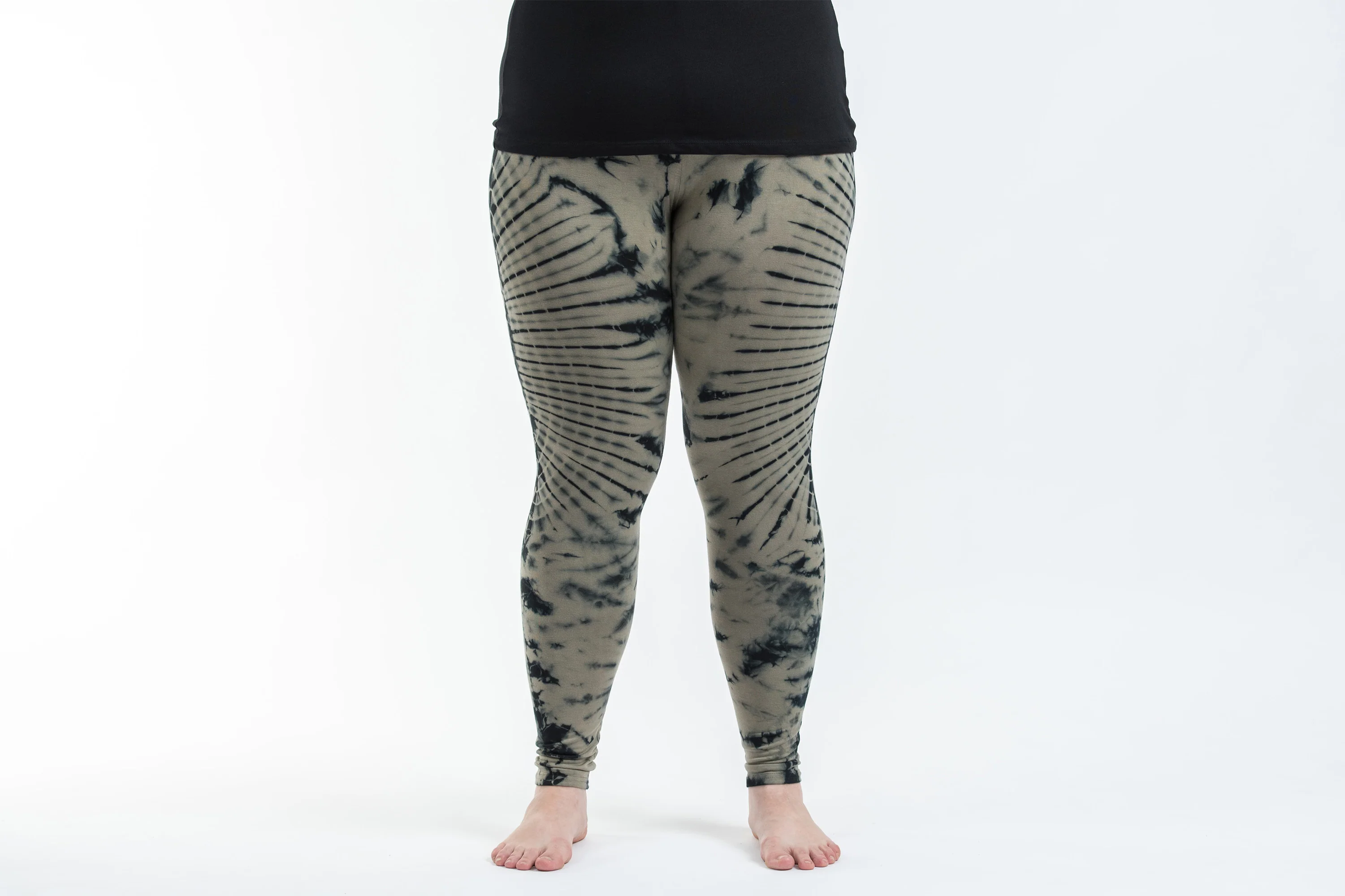Plus Size Oval Swirls Tie Dye Cotton Leggings in Stone Black