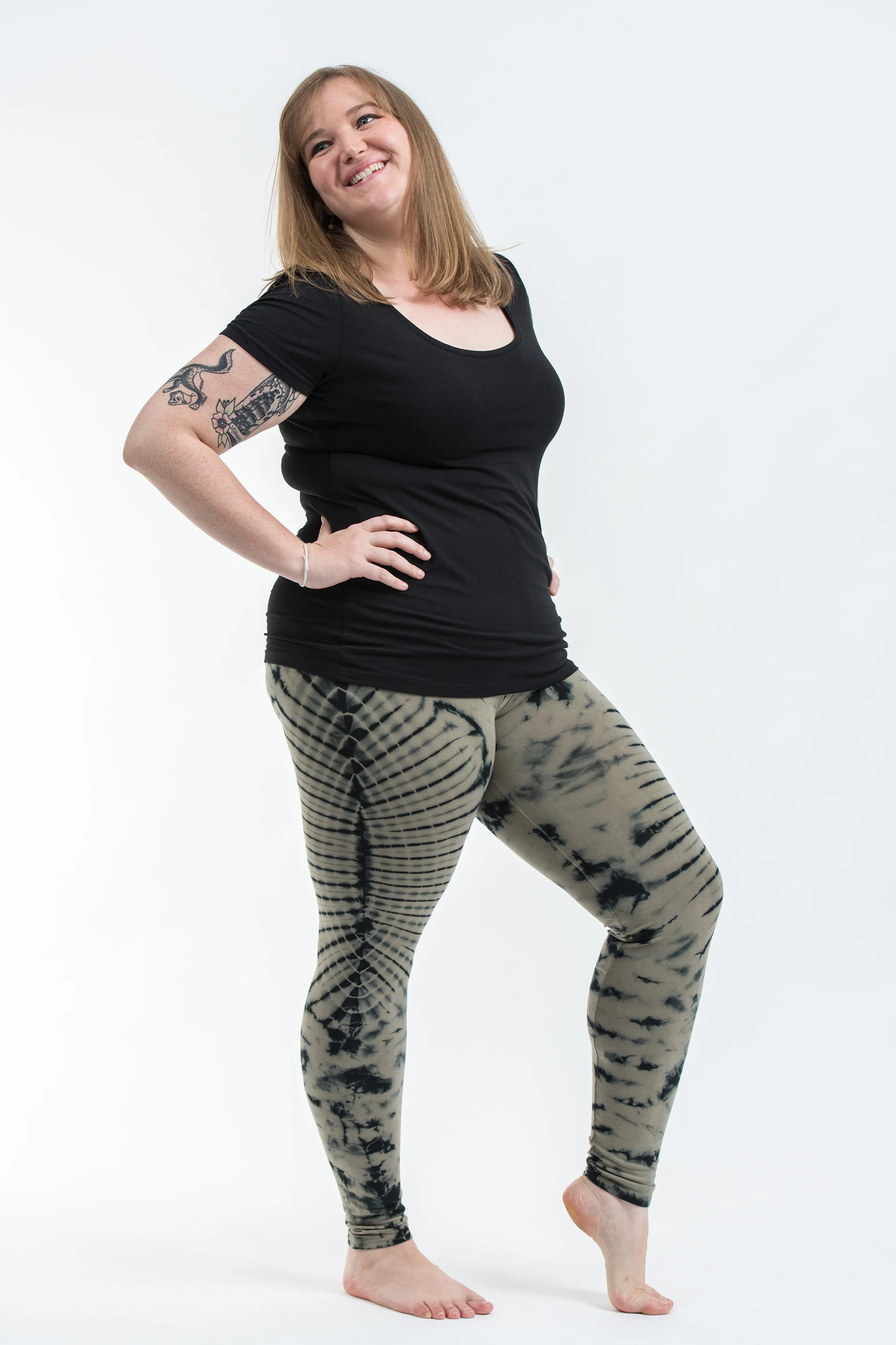 2529-Plus-Size-Oval-Swirls-Tie-Dye-Cotton-Leggings-in-Stone-Black-3.webp Plus Size Oval Swirls Tie Dye Cotton Leggings in Stone Black