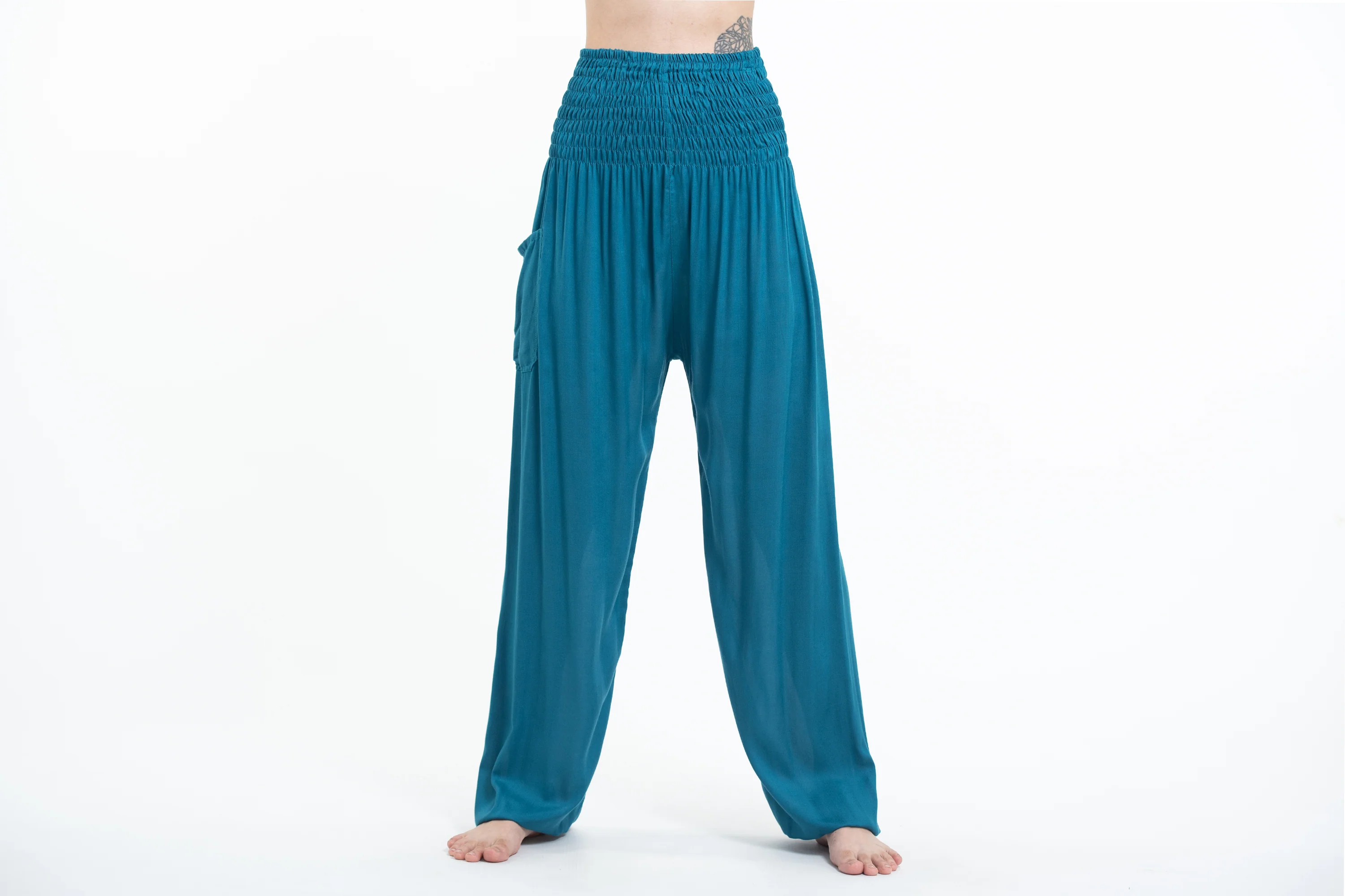 Solid Color Women's Tall Harem Pants in Aqua Blue